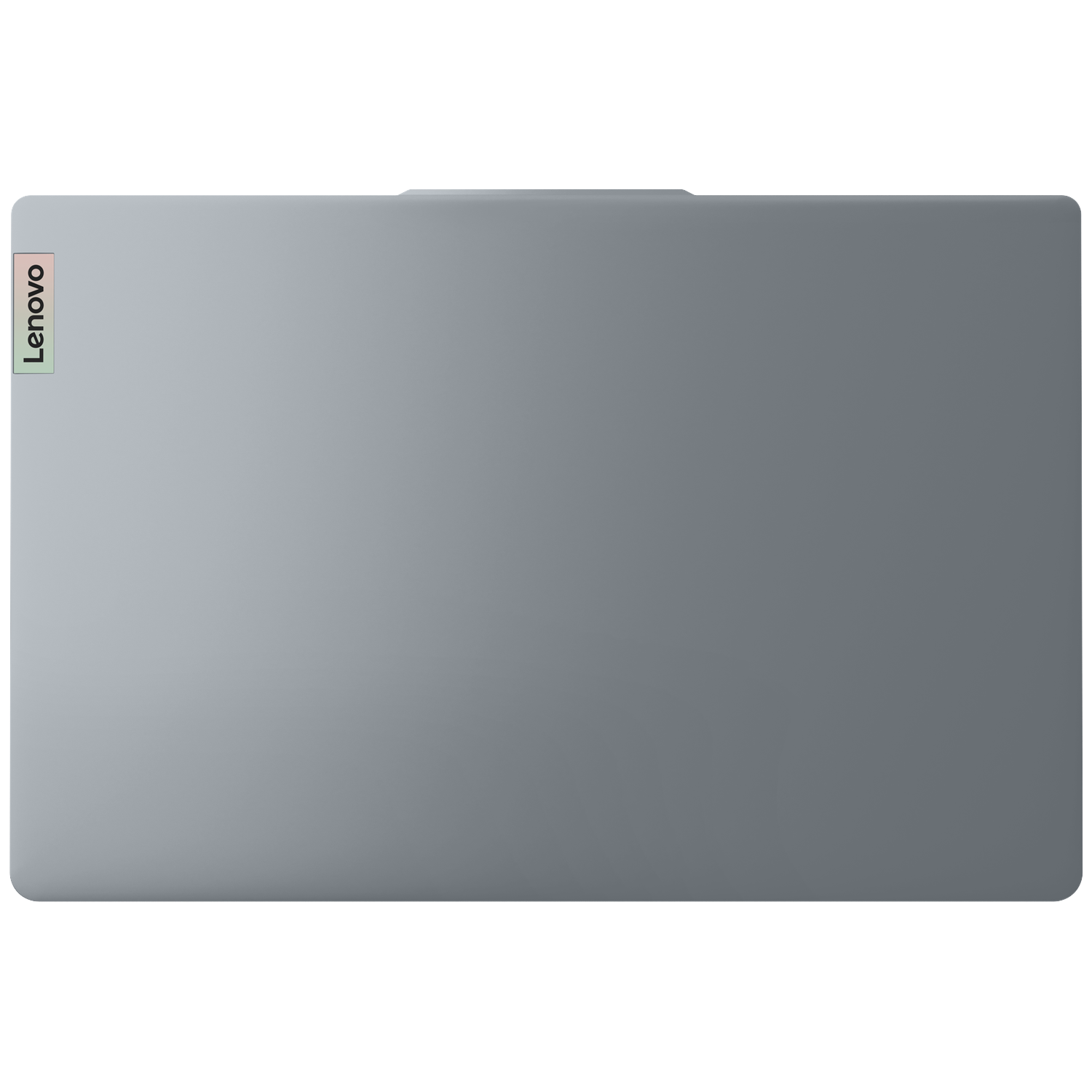 Closed gray laptop with Lenovo logo on the left side.