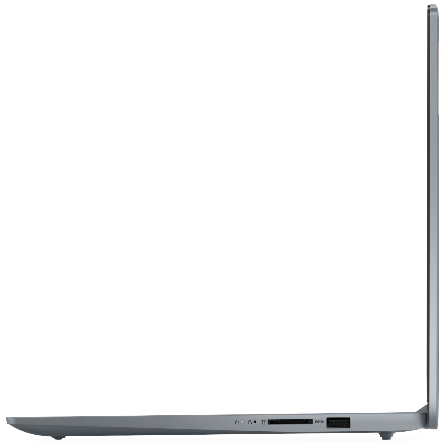 Gray laptop profile with ports: power, headphone, SD card, USB-C.