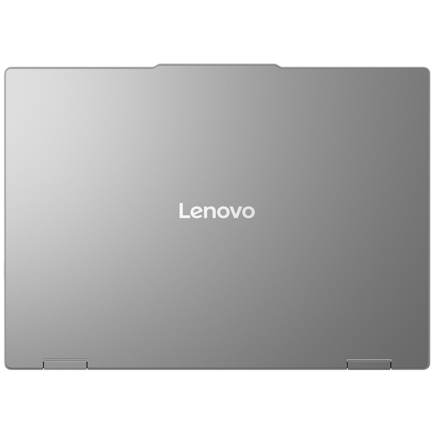 Closed silver Lenovo laptop viewed from above.