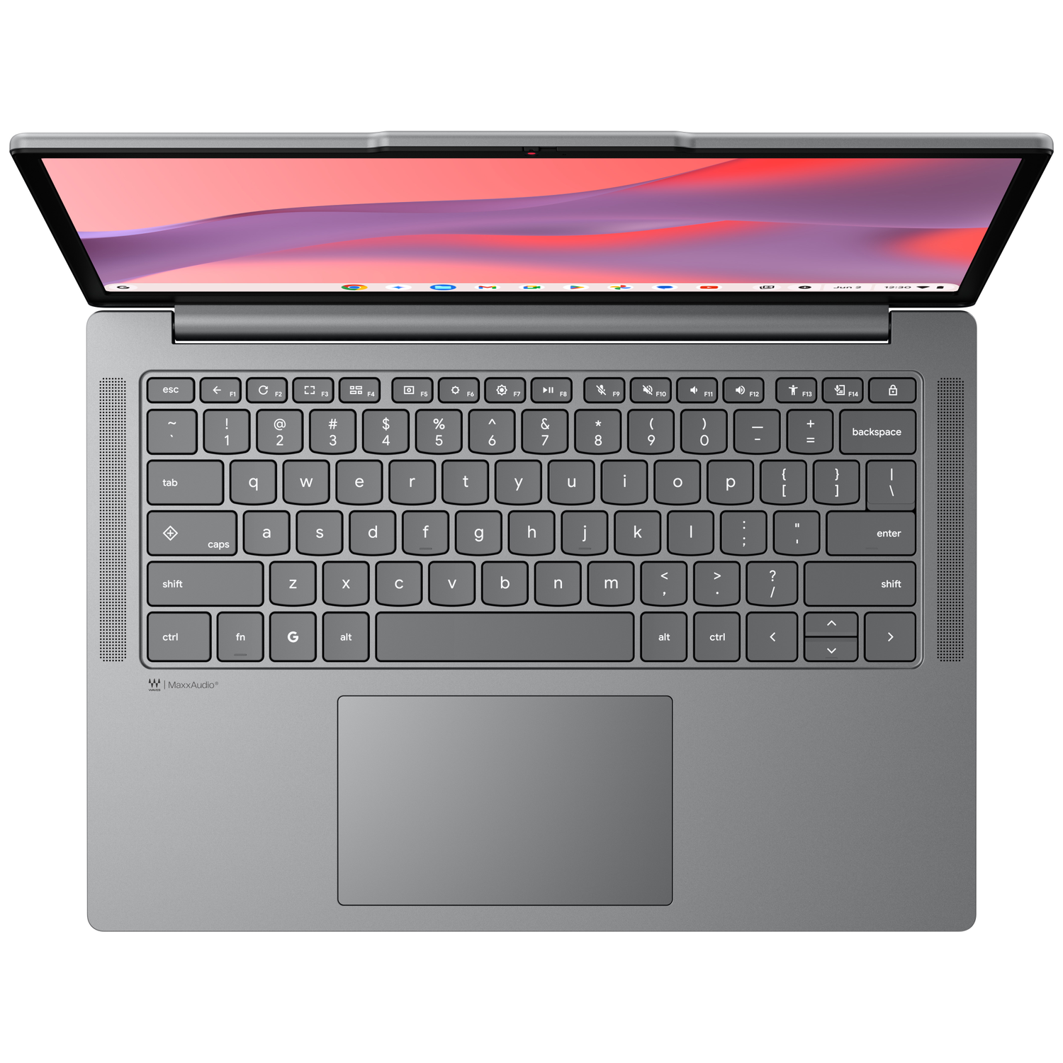 A gray laptop with its screen open, showing the keyboard.