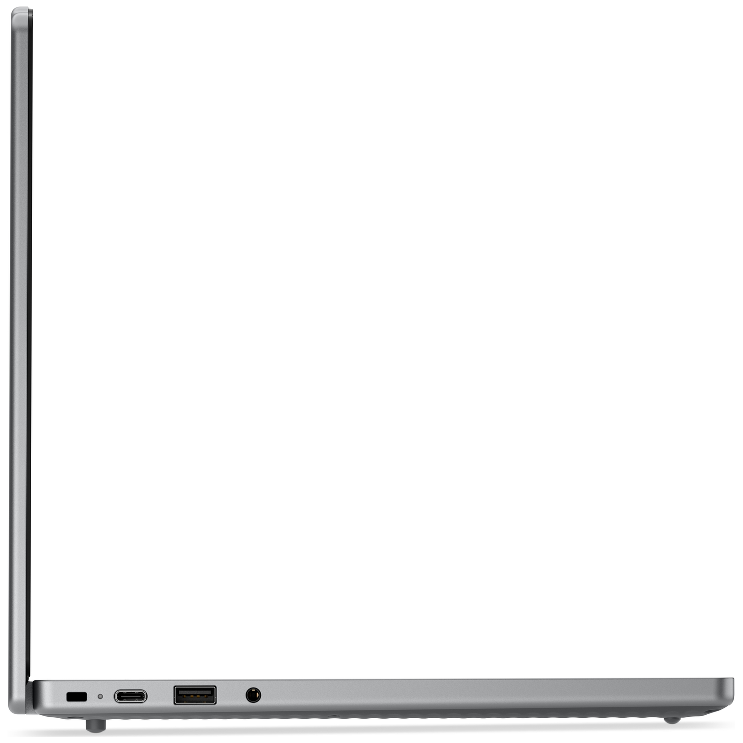 Gray laptop side profile showing USB and USB-C ports.