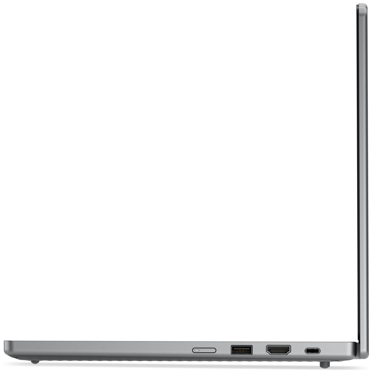 Gray laptop port side view with USB, HDMI, and USB-C.