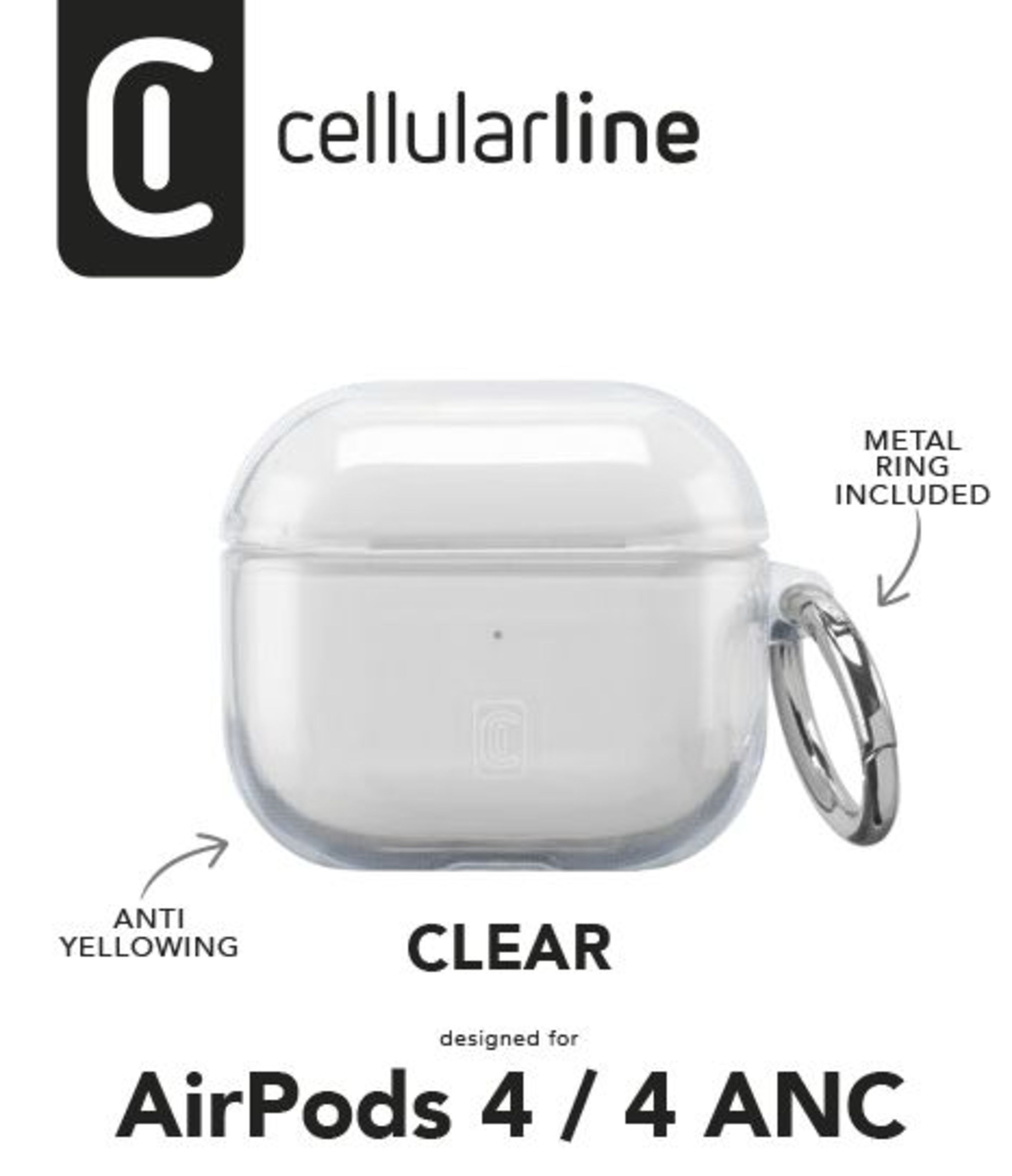 Coque transparente pour AirPods 4/4 ANC avec anneau métal, anti-jaunissement.