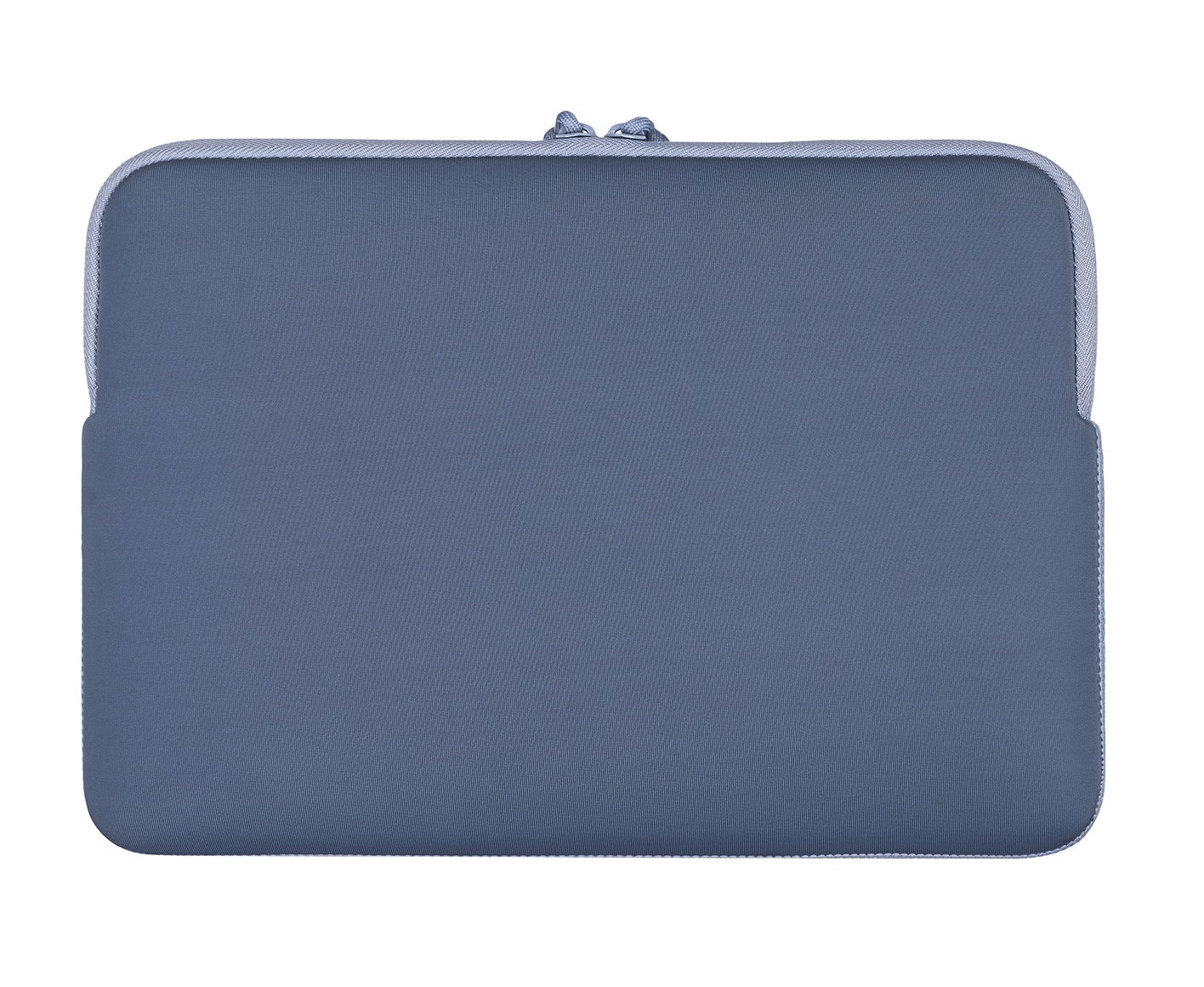 Una custodia grigia per laptop con chiusura a zip in alto.