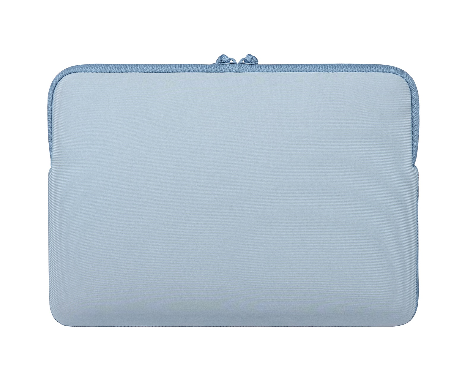 Custodia azzurra per laptop con cerniera, su sfondo bianco.