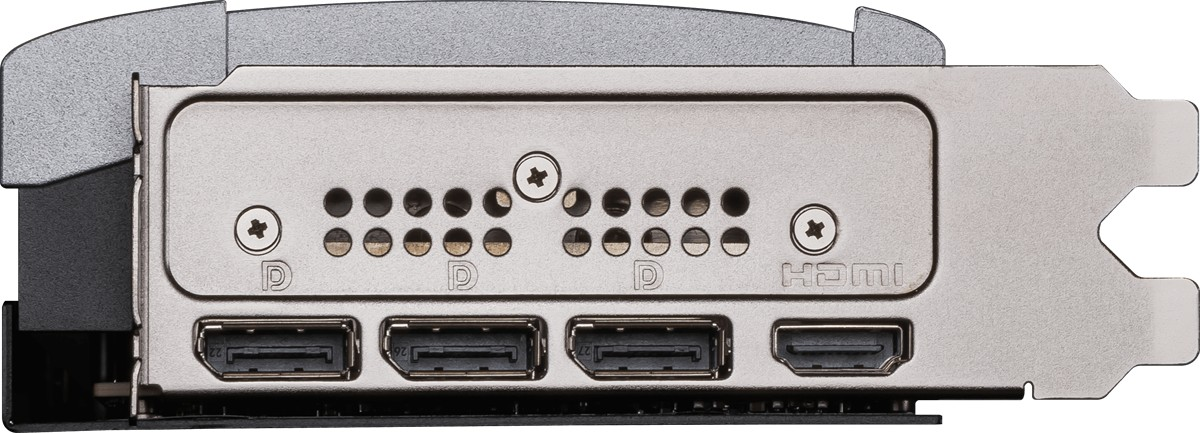 Üç DisplayPort ve bir HDMI bağlantı noktasına sahip arka G/Ç paneli.