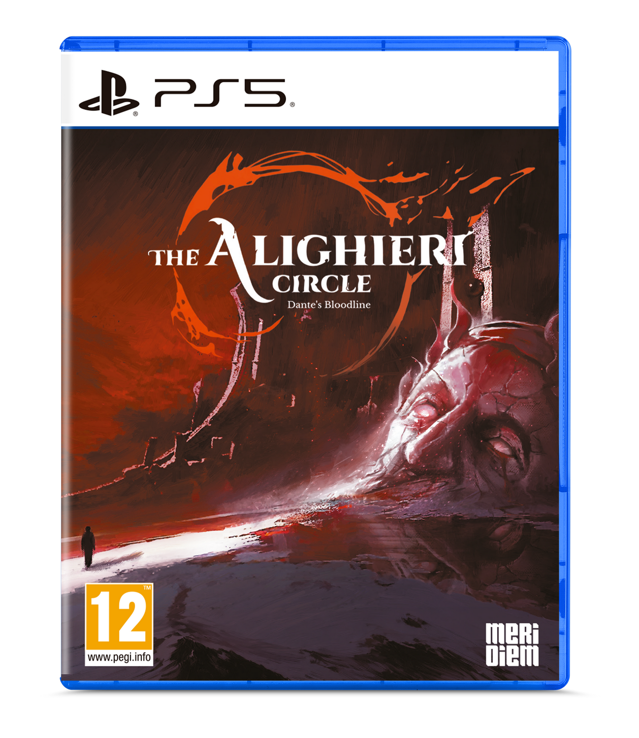 Portada de juego PS5: Arte oscuro con un hombre delante y una cabeza detrás.