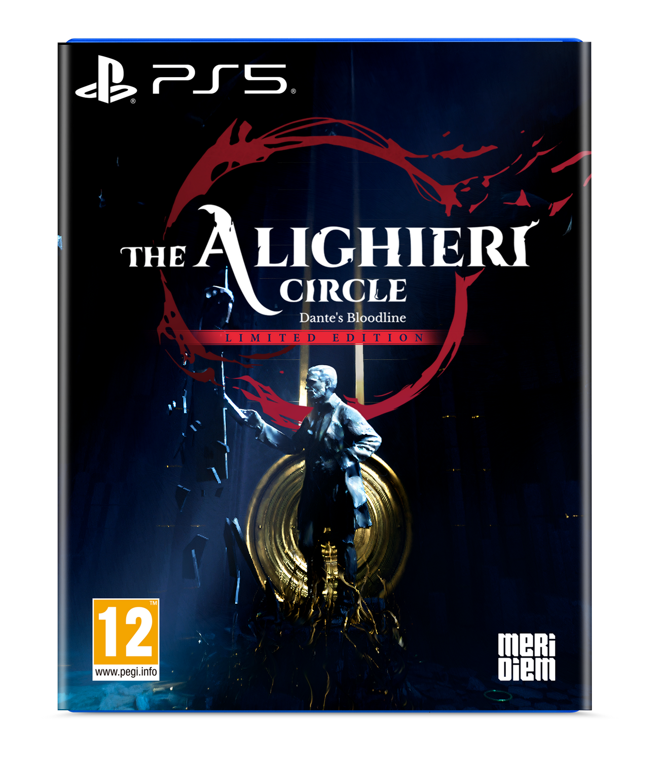 La portada de The Alighieri Circle muestra una estatua ante una rueda dorada y logo PS5.
