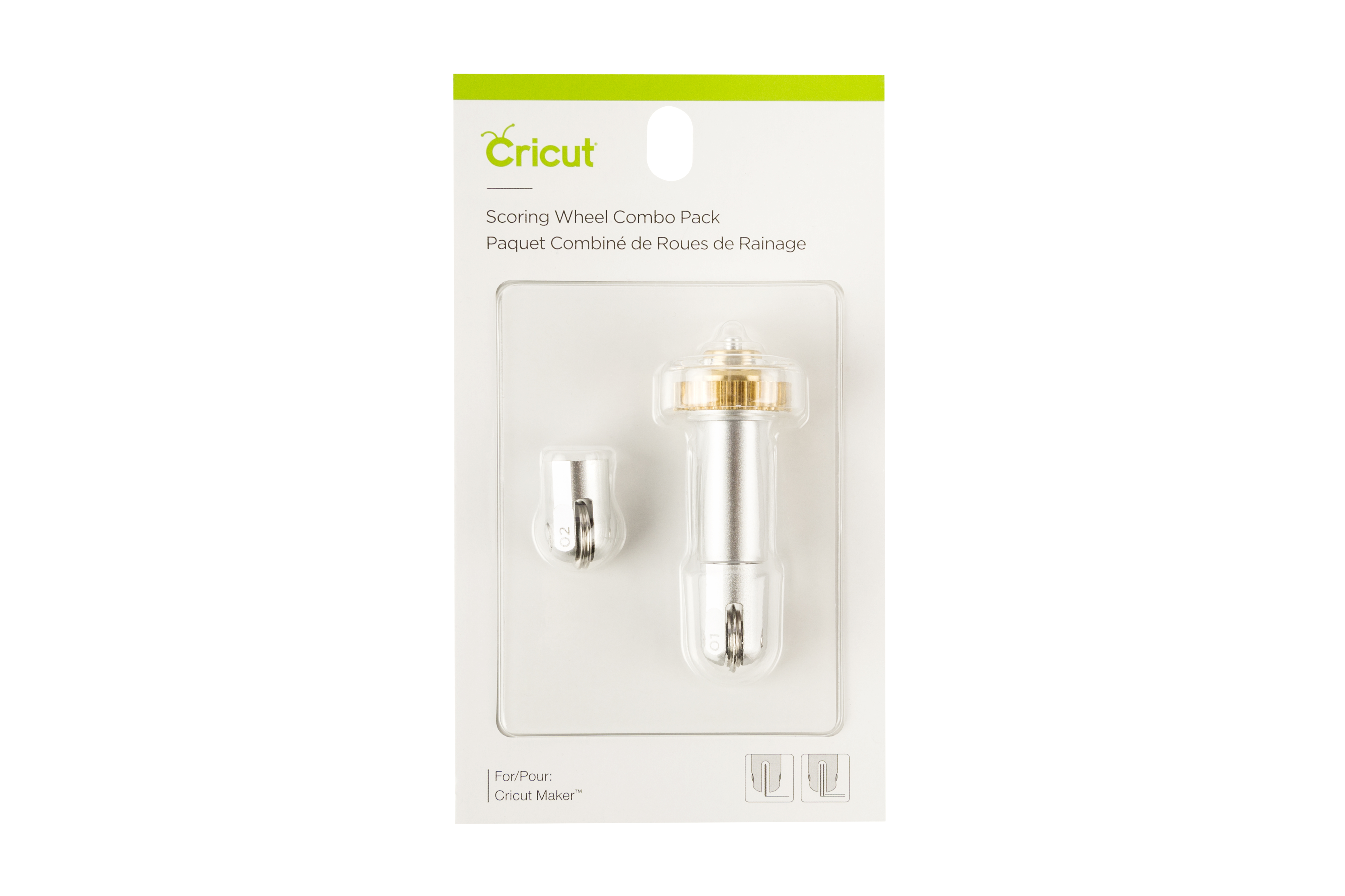 Cricut Scoring Wheel Combo Pack ambalajı gümüş aletlerle.
