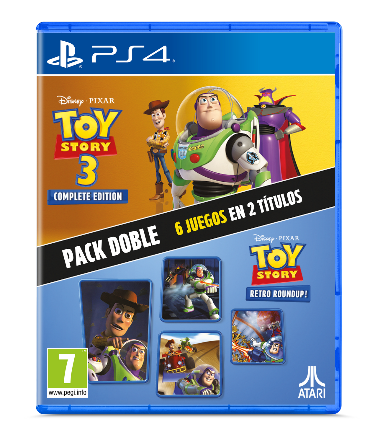 Funda de Playstation 4 con Toy Story 3 y Retro Roundup. Personajes: Woody, Buzz, Zurg.