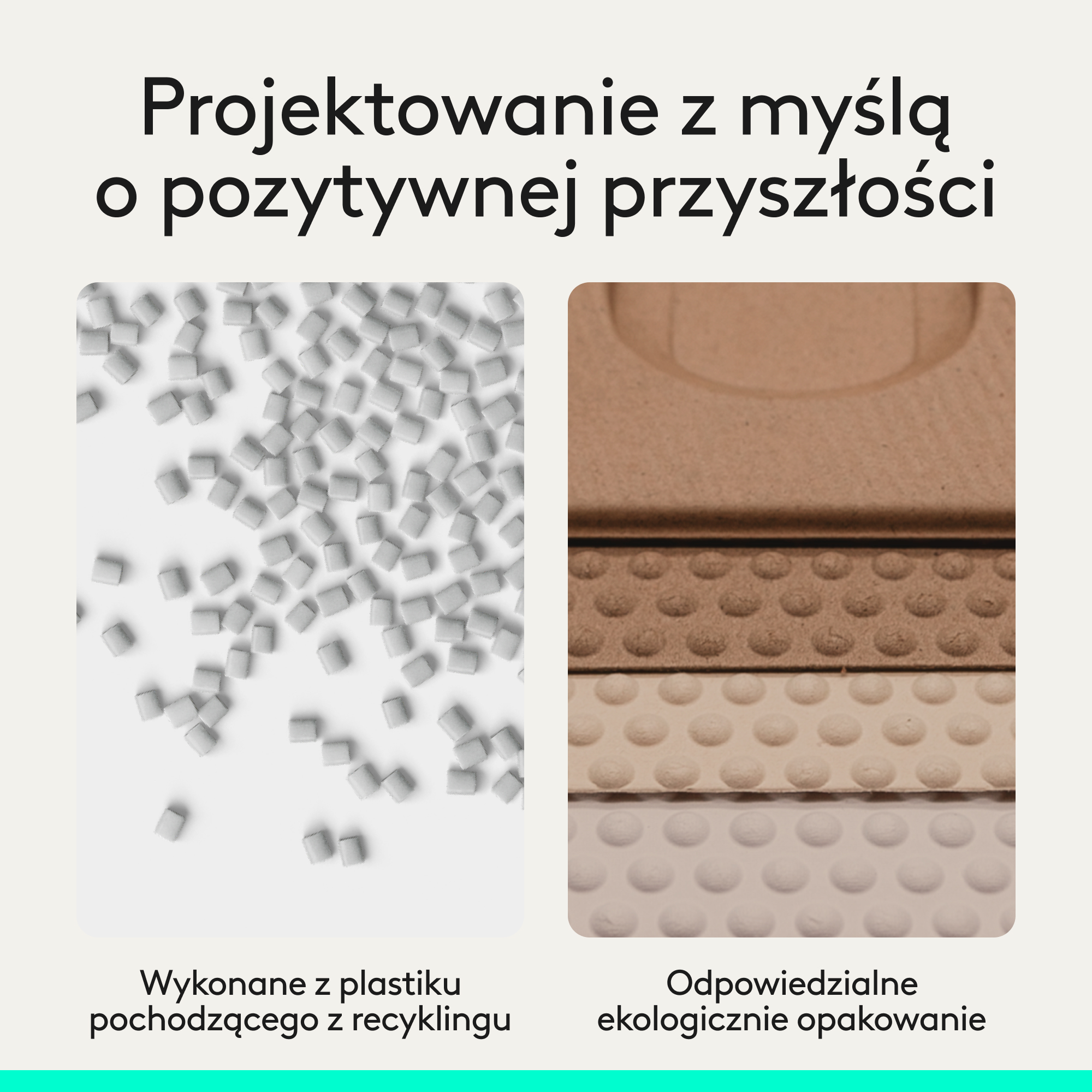 Szare granulki plastiku i brązowe ekologiczne opakowania.