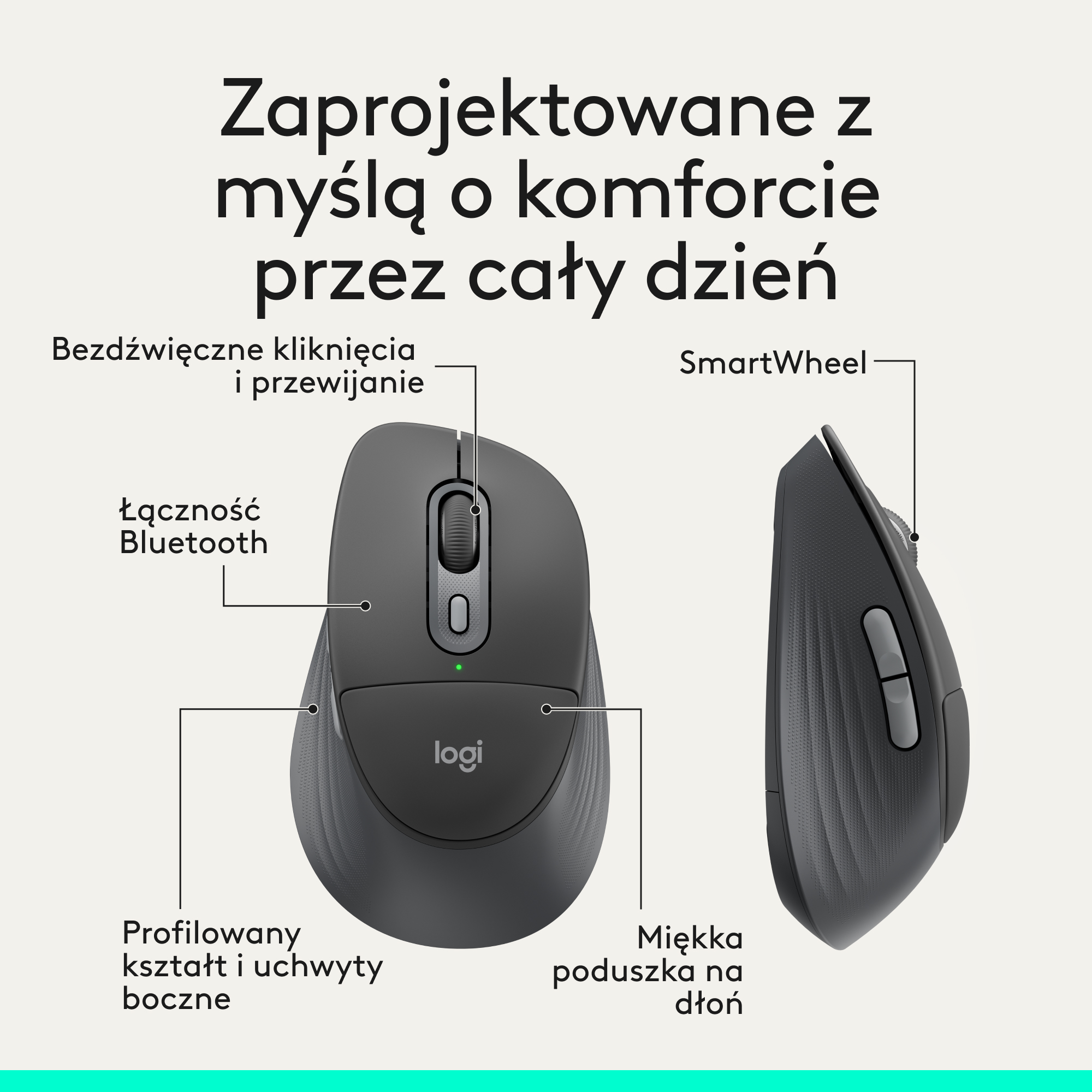 Szara mysz Logitech: ciche kliknięcia, SmartWheel, Bluetooth.