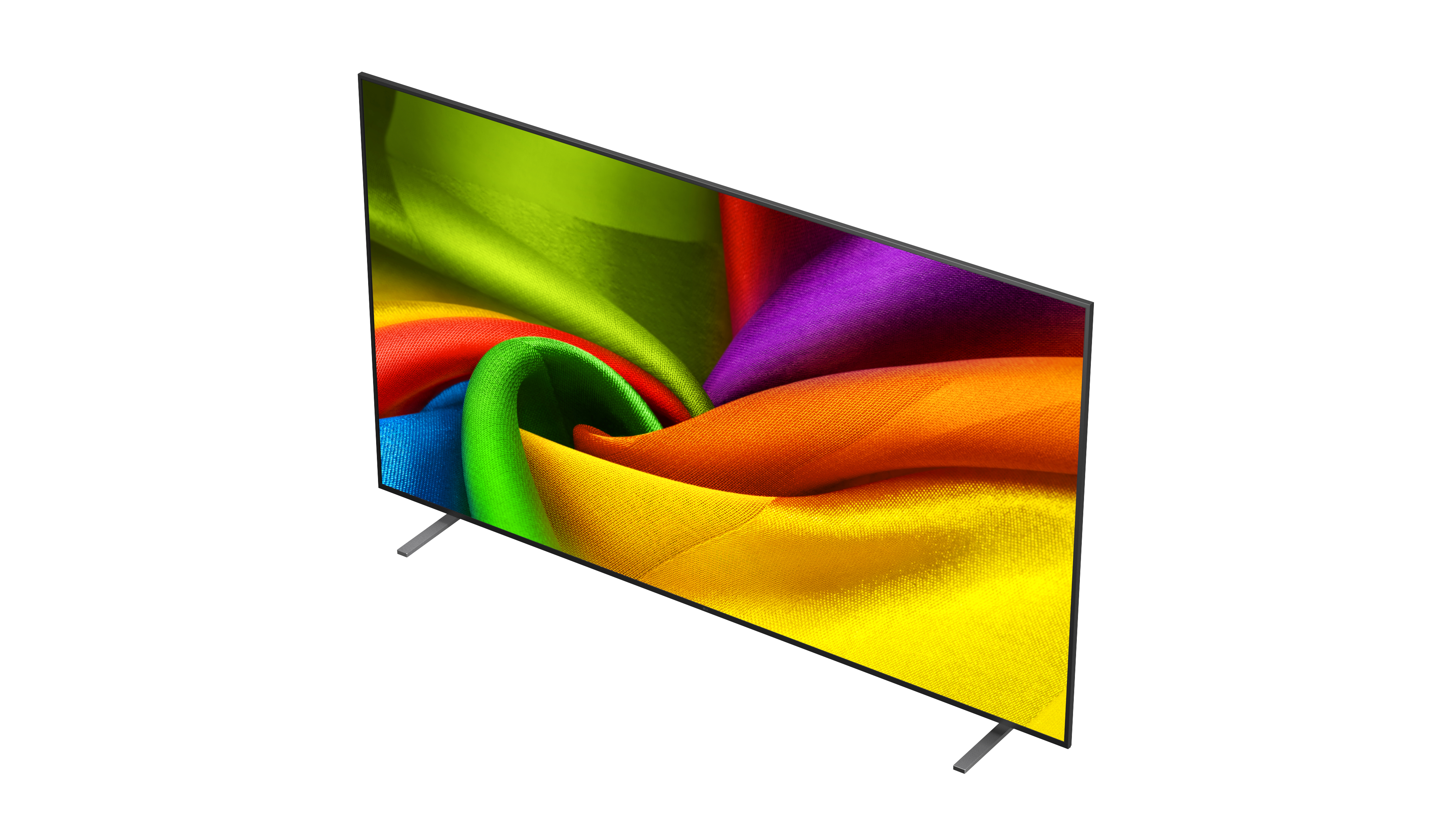 Ein moderner Fernseher mit einem bunten Stoffmuster auf dem Bildschirm.