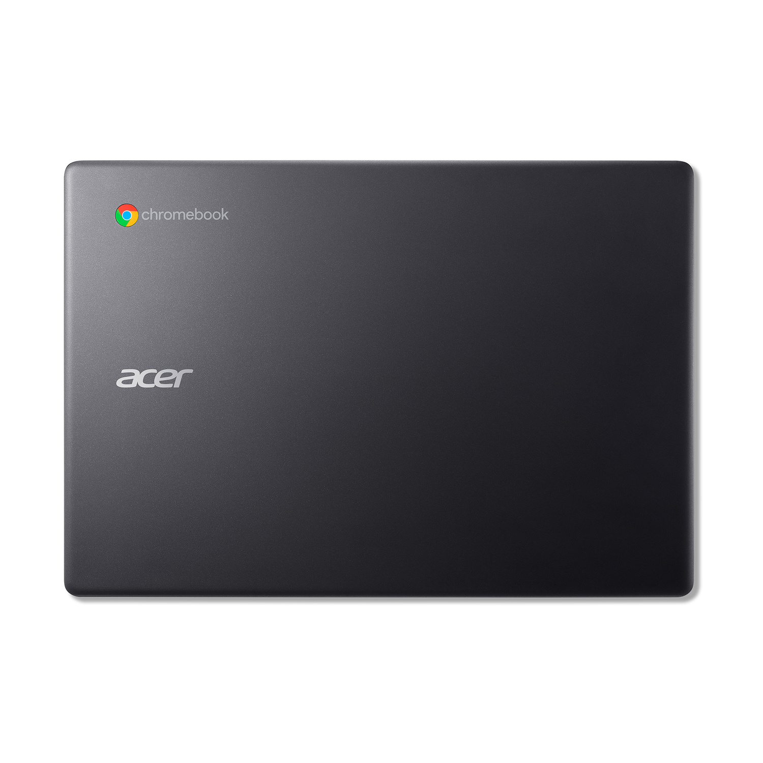 Chromebook Acer scuro chiuso con loghi.