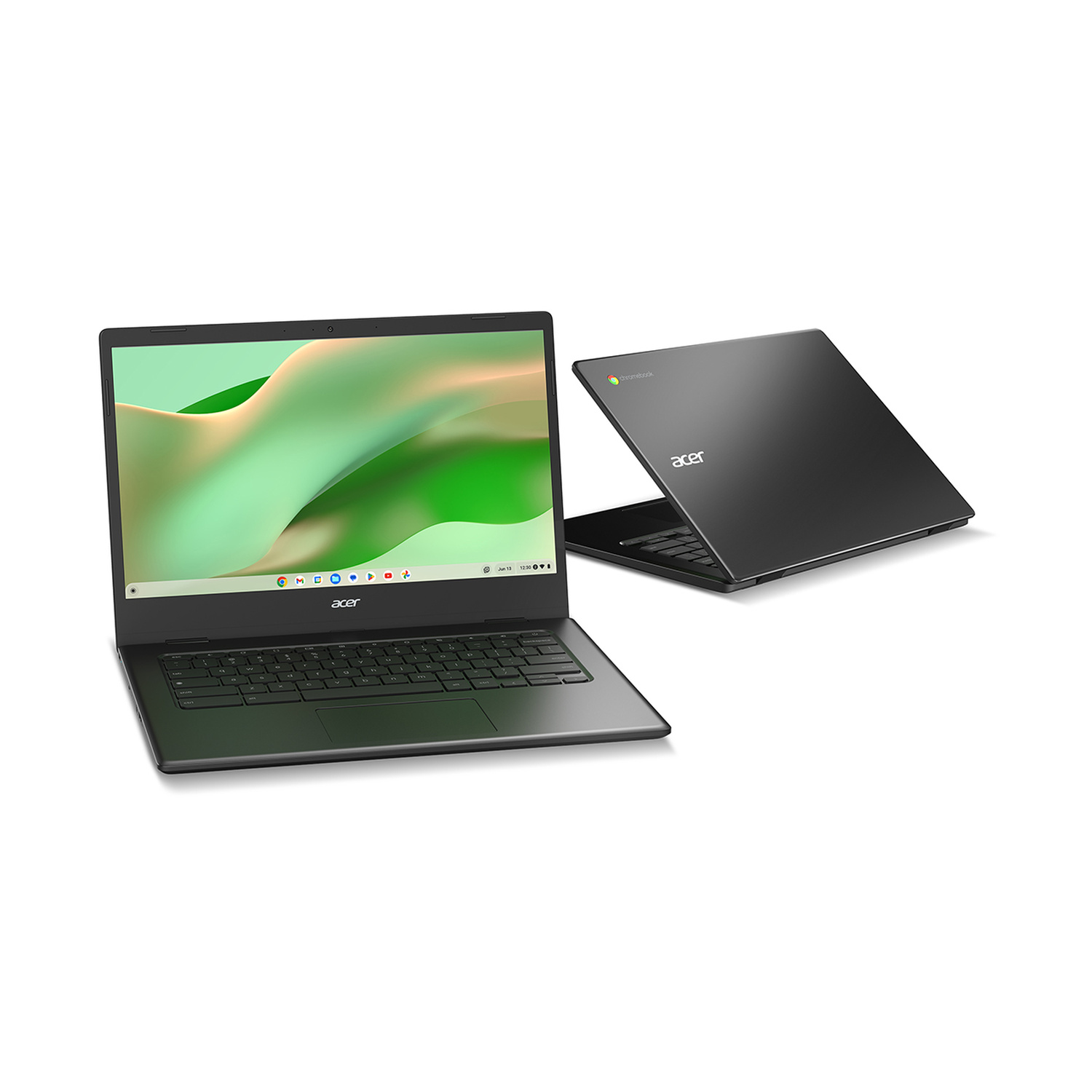 Due Acer Chromebook neri su sfondo bianco.