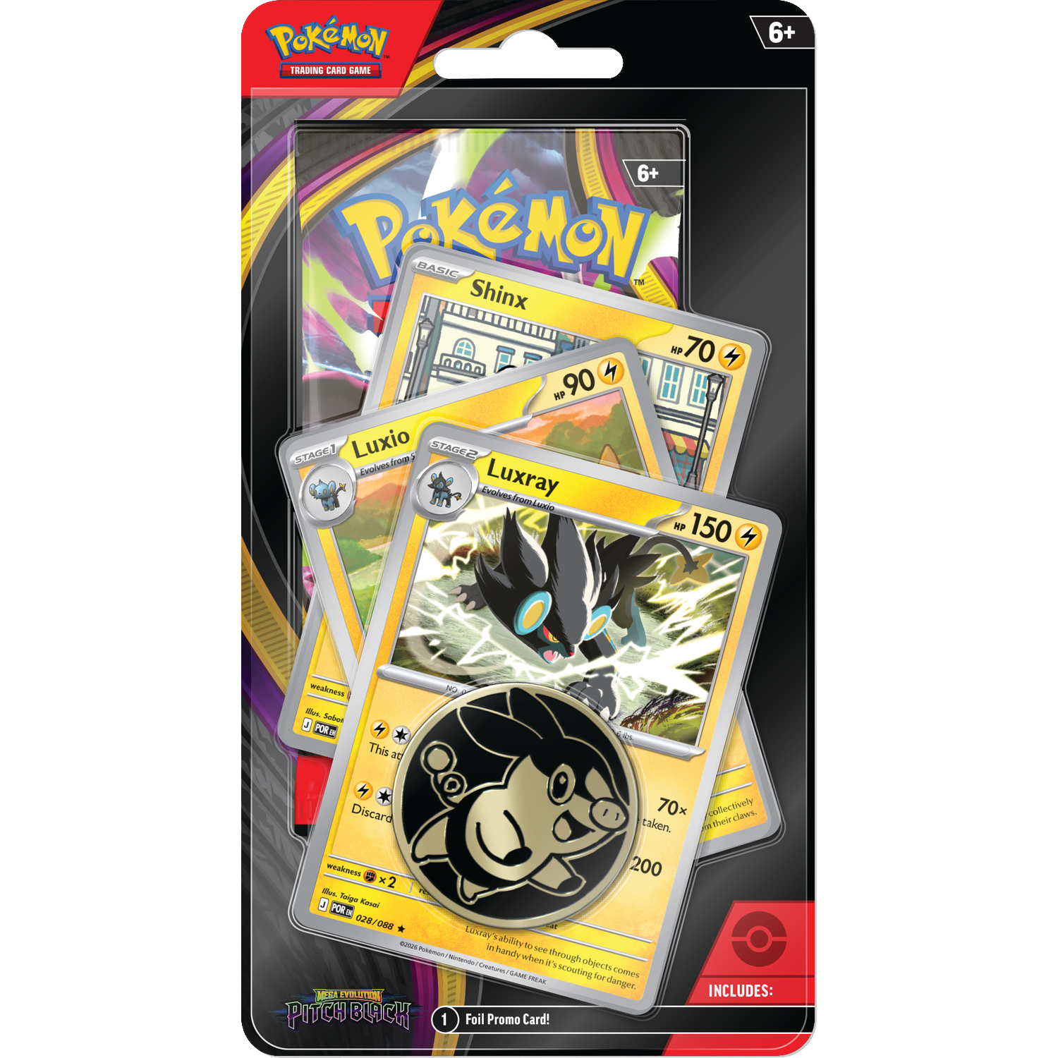 Pokémon Trading Card Game set met Shinx, Luxio, Luxray kaarten en een munt.