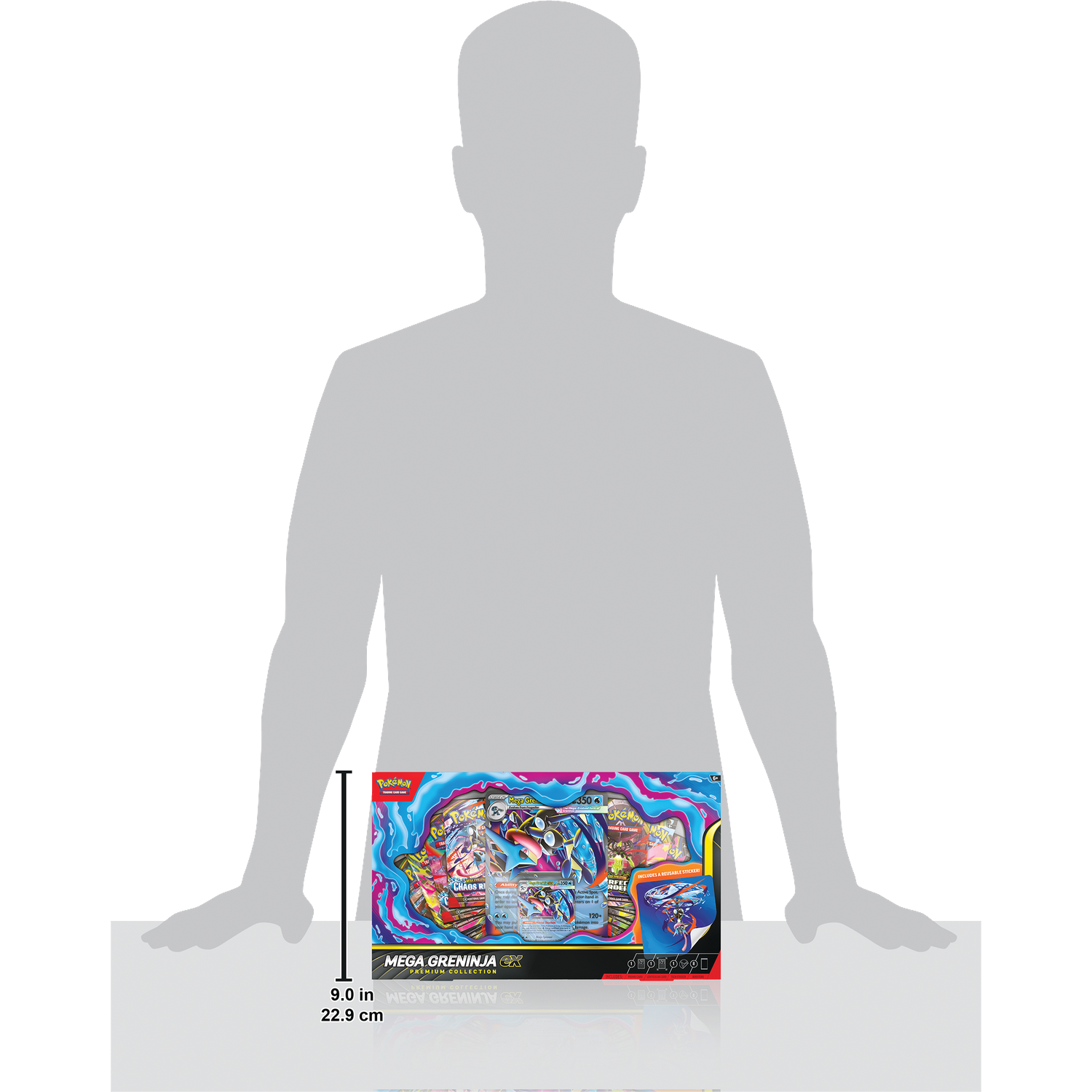 Pokémon Mega Greninja Premium Collection box met sticker, 9,0 inch / 22,9 cm.