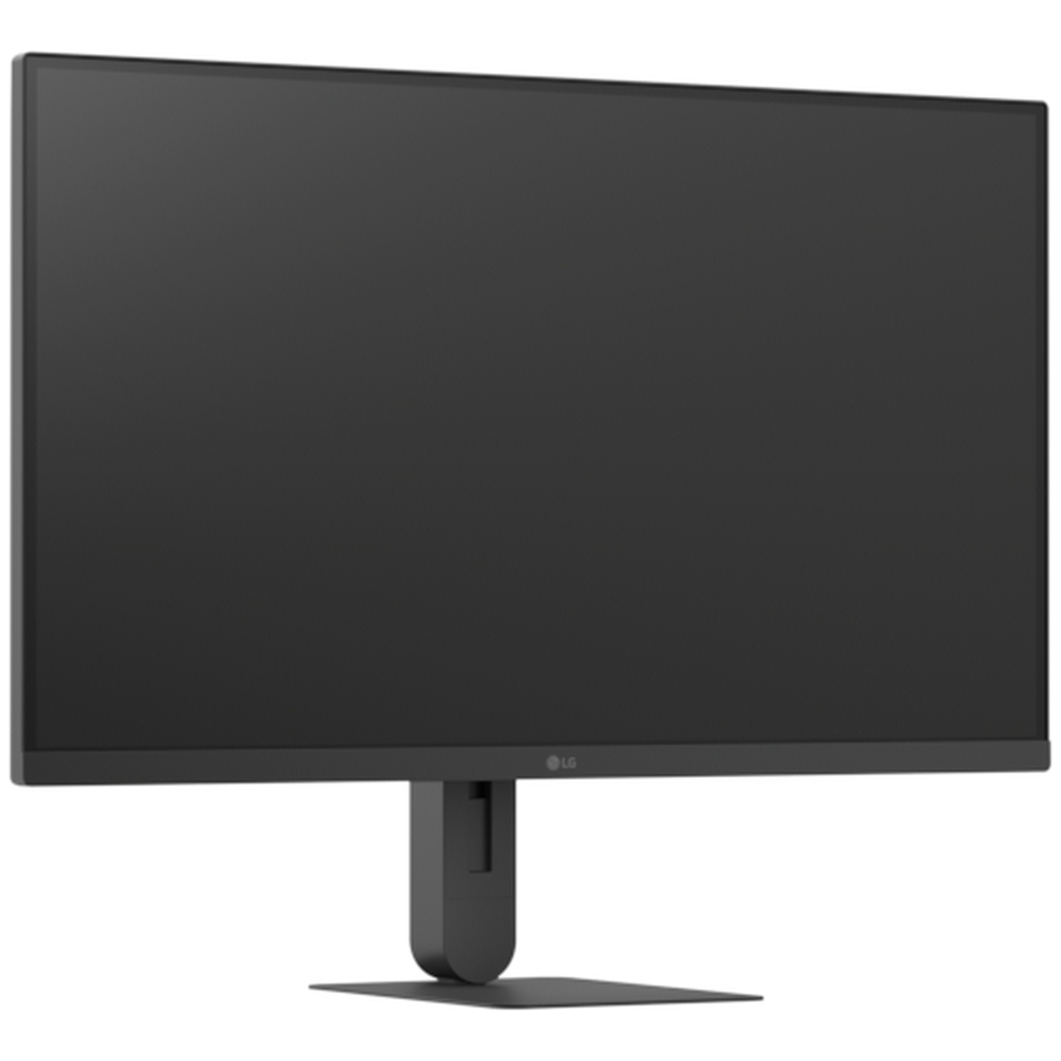A black LG monitor is displayed on a simple stand against a white background.