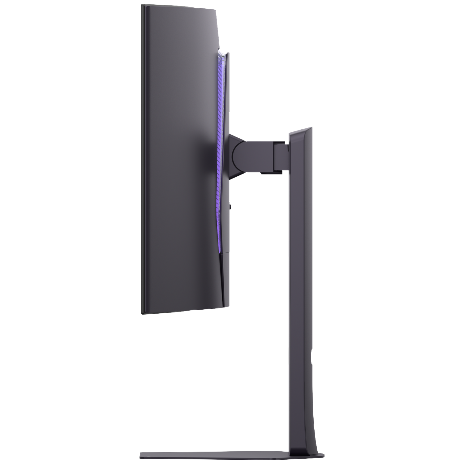 A dark computer monitor with a silver stand, viewed from the side.