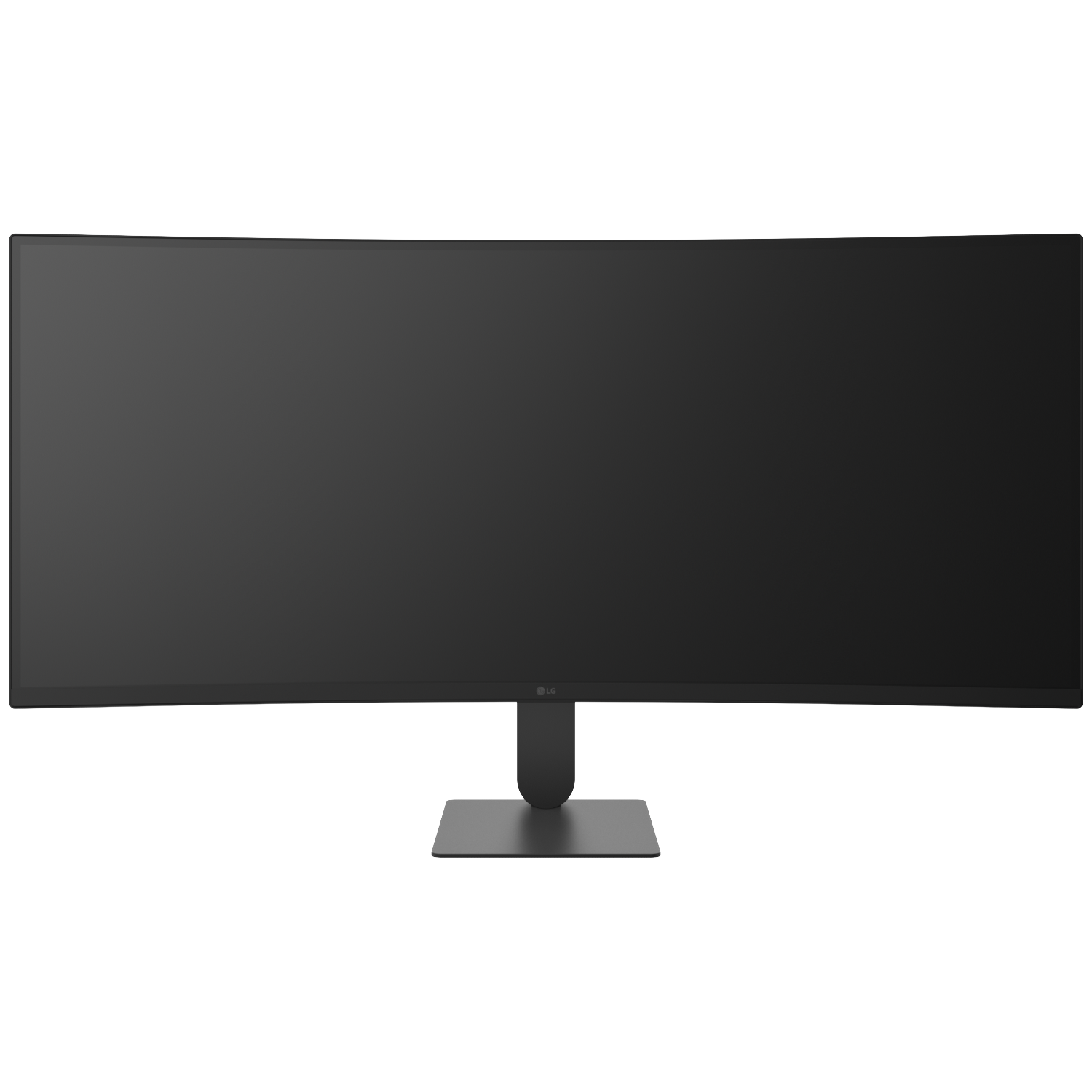 A wide, black LG monitor stands on a simple base.