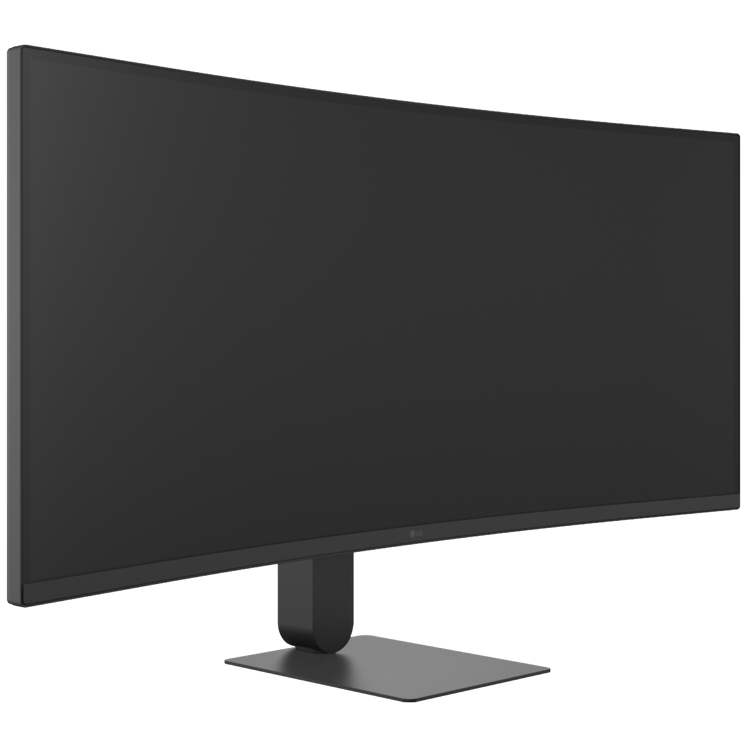 A black, curved LG monitor with a rectangular stand.