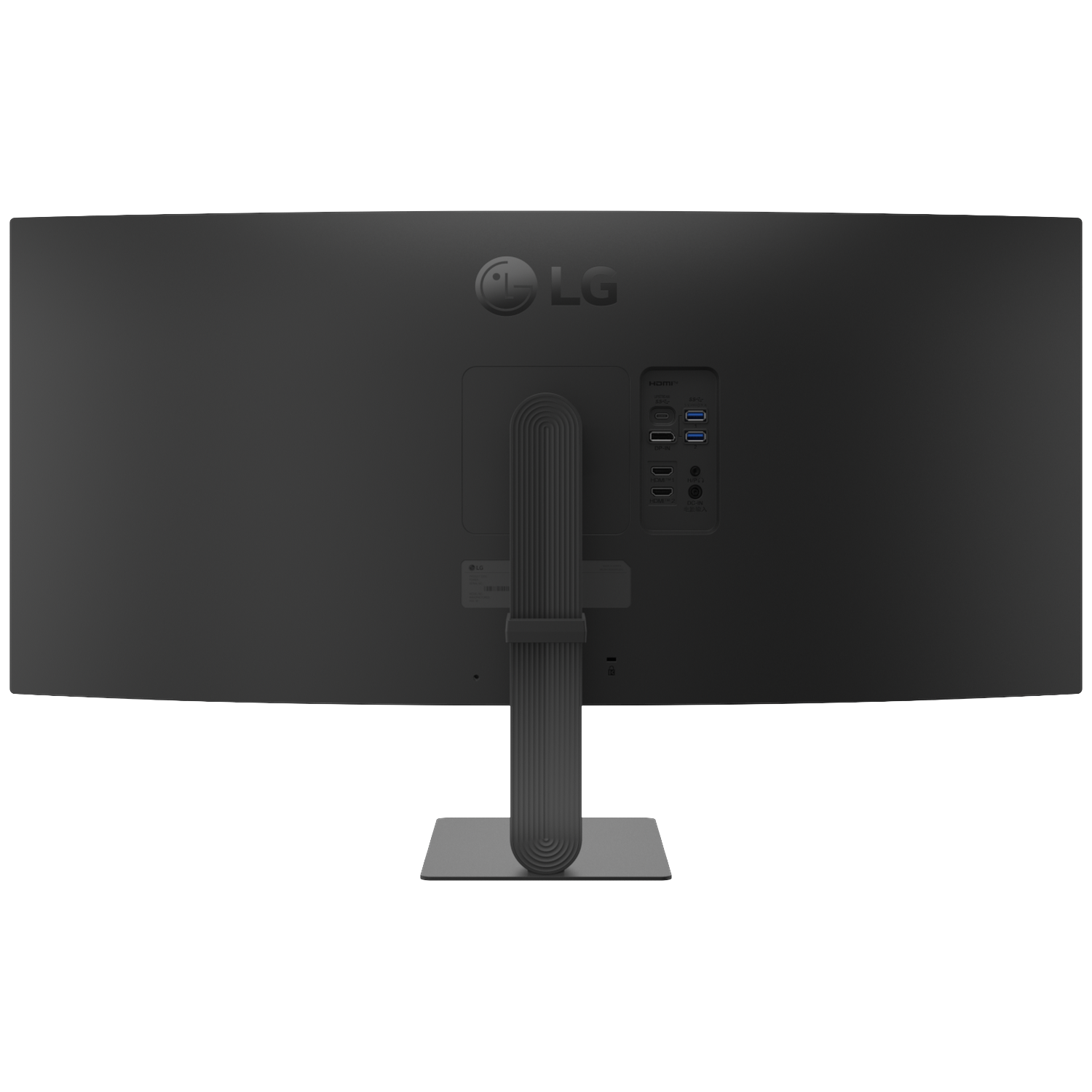 Back of a black LG monitor showing ports like HDMI and USB-C.