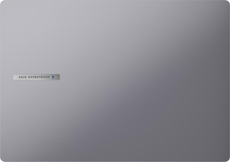 Szürke laptopfedél szálcsiszolt fém ASUS EXPERTBOOK logóval.
