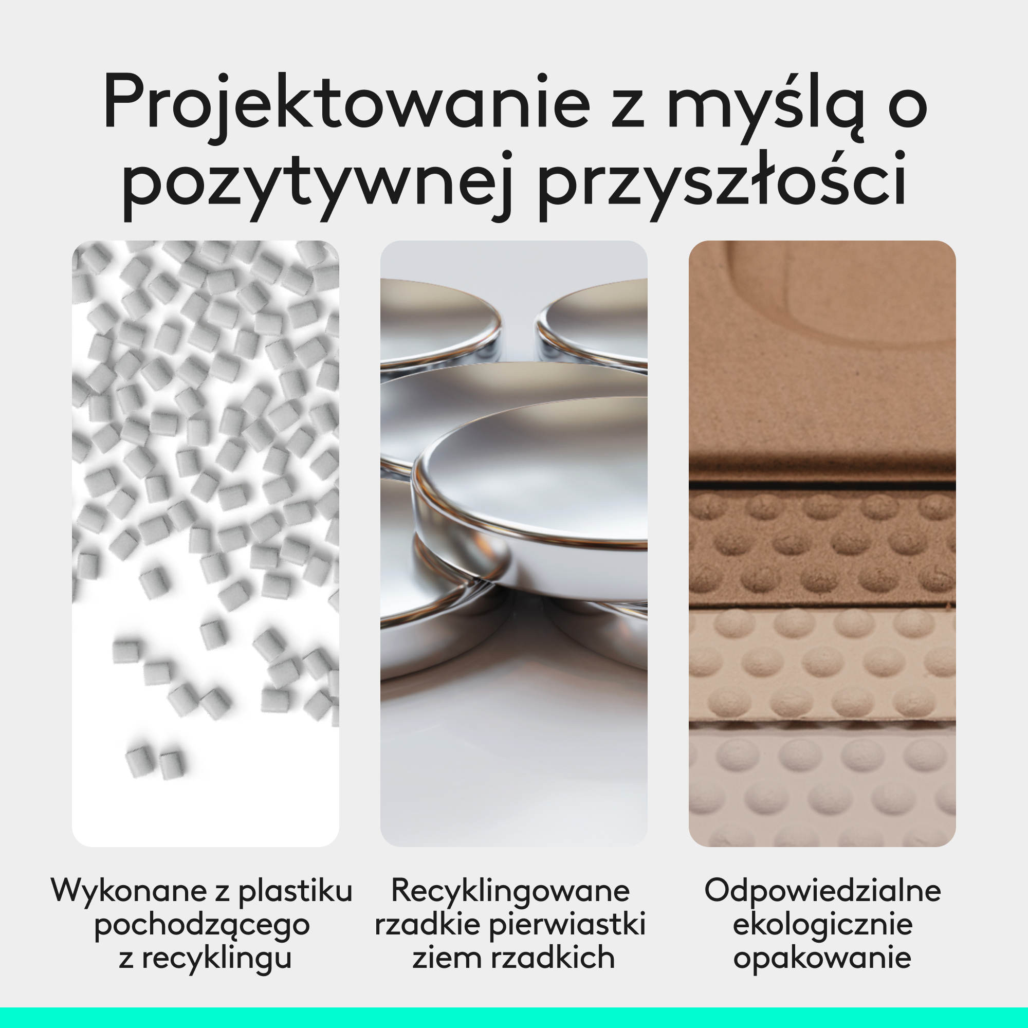 Szare kostki, srebrne pokrywki i brązowe materiały opakowaniowe.