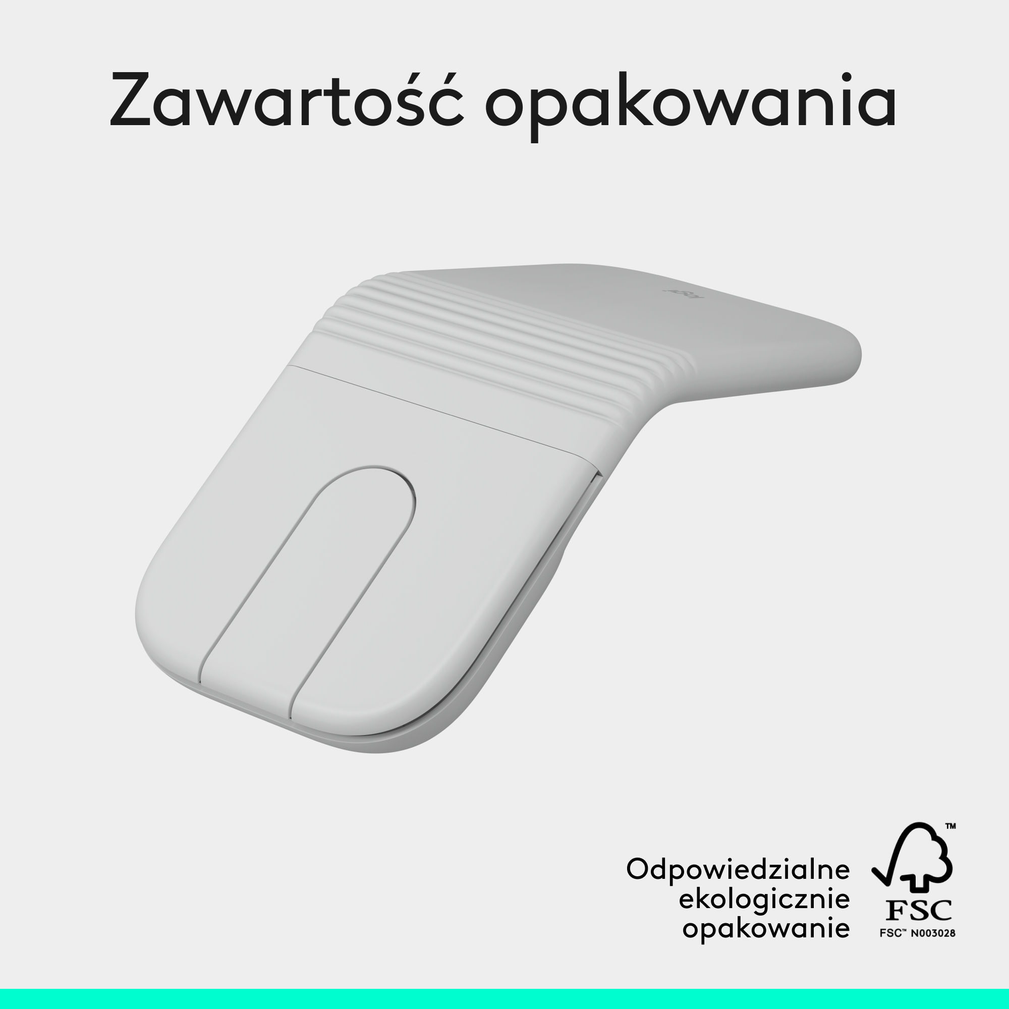 Białe akcesorium komputerowe z rowkami, obok logo i tekstu FSC.