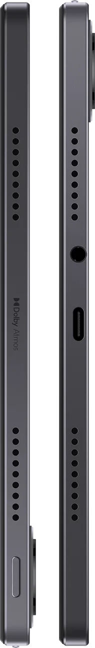 Sötétszürke tablet hangszórógrillekkel és USB-C porttal.