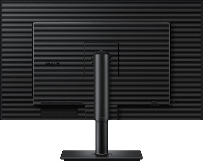 Vista posteriore di un monitor nero con logo Samsung e porte.