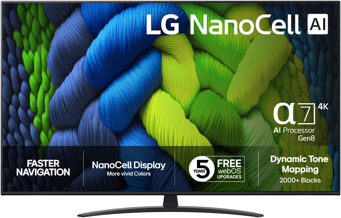 LG 55NANO82A6B NanoCell 4K AI Smart TV 2025, Ultra HD, HDR, webOS ThinQ AI, okos tv, 139 cm