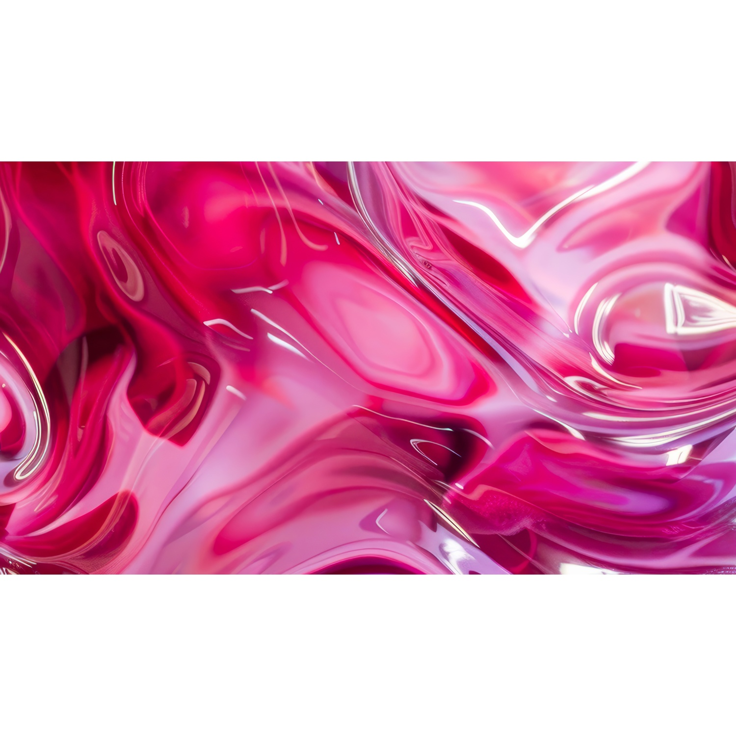 Texture astratta e fluida in rosa vibrante con riflessi lucidi.