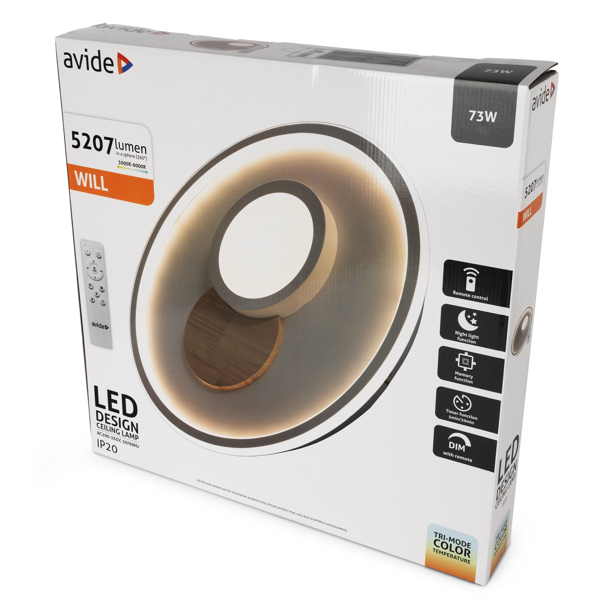 LED mennyezeti lámpa doboza távirányítóval, 73W, 5207 lumen.
