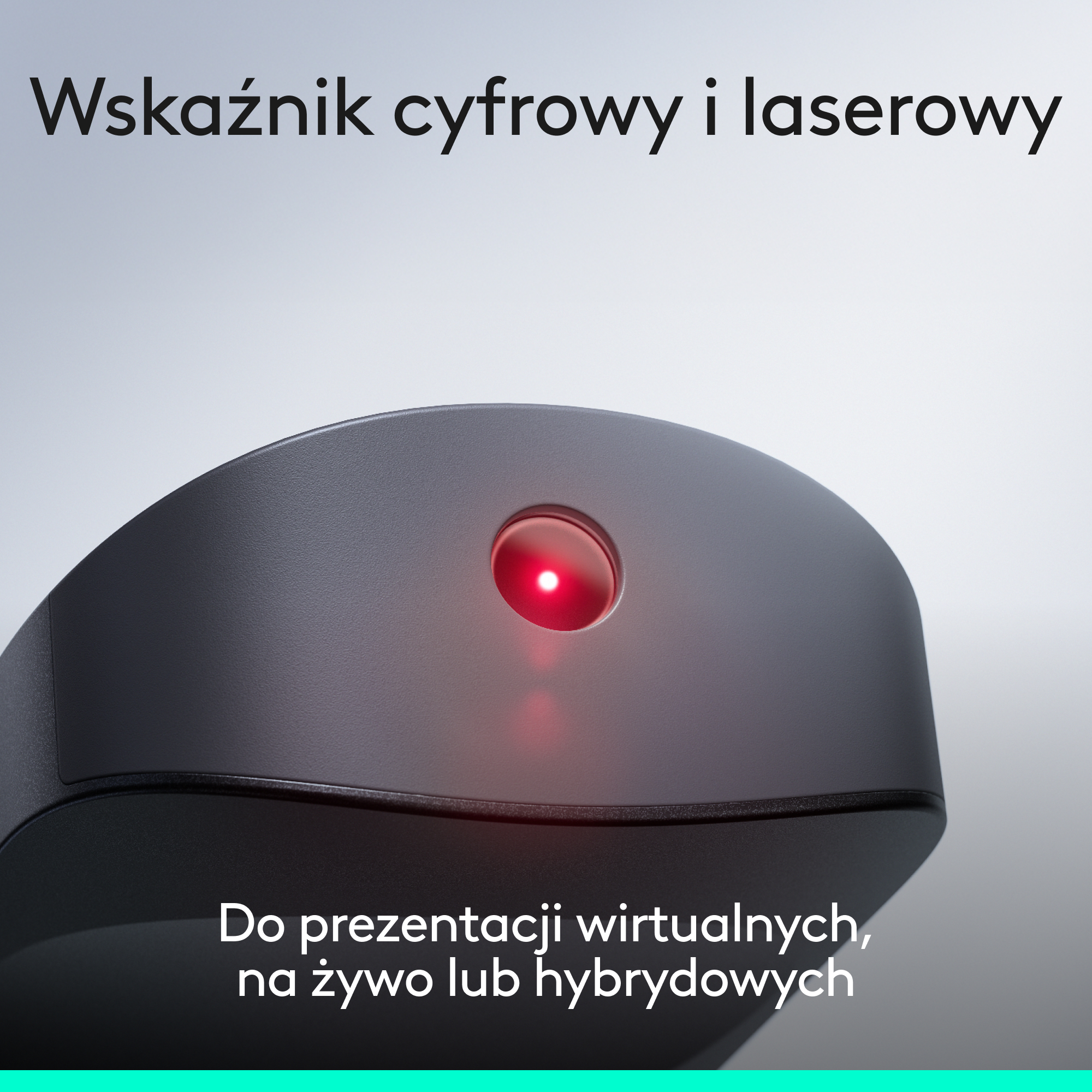 Szary prezenter z czerwonym punktem laserowym do prezentacji wirtualnych lub hybrydowych.