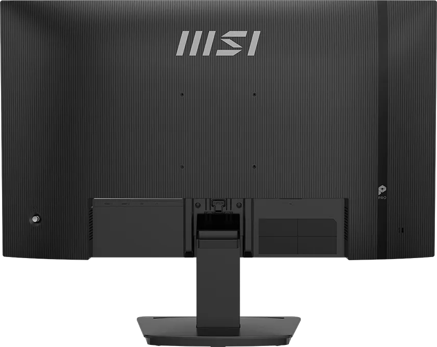 Fekete monitor hátulja MSI logóval és portokkal.