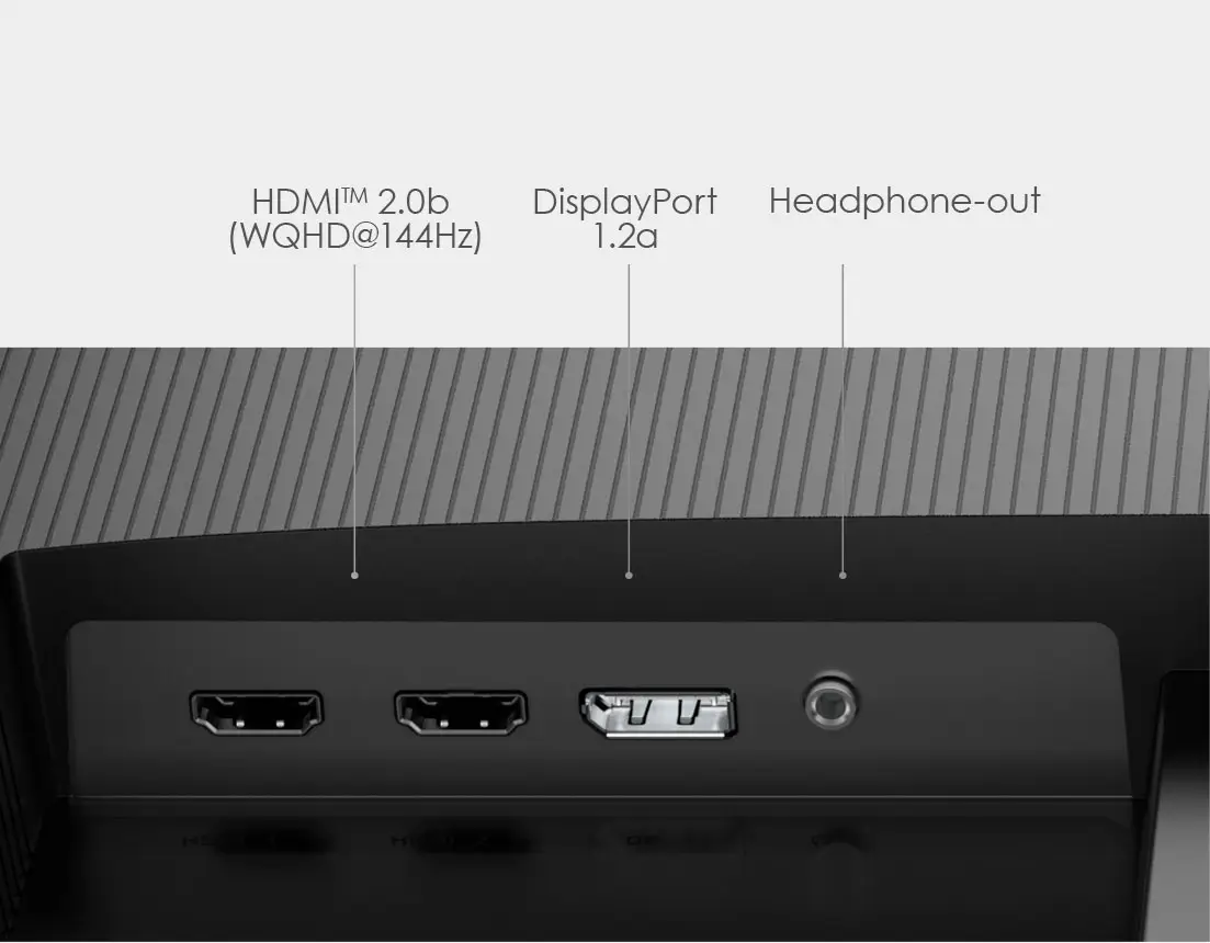 Portok: 2x HDMI, 1x DisplayPort, 1x fejhallgató kimenet.