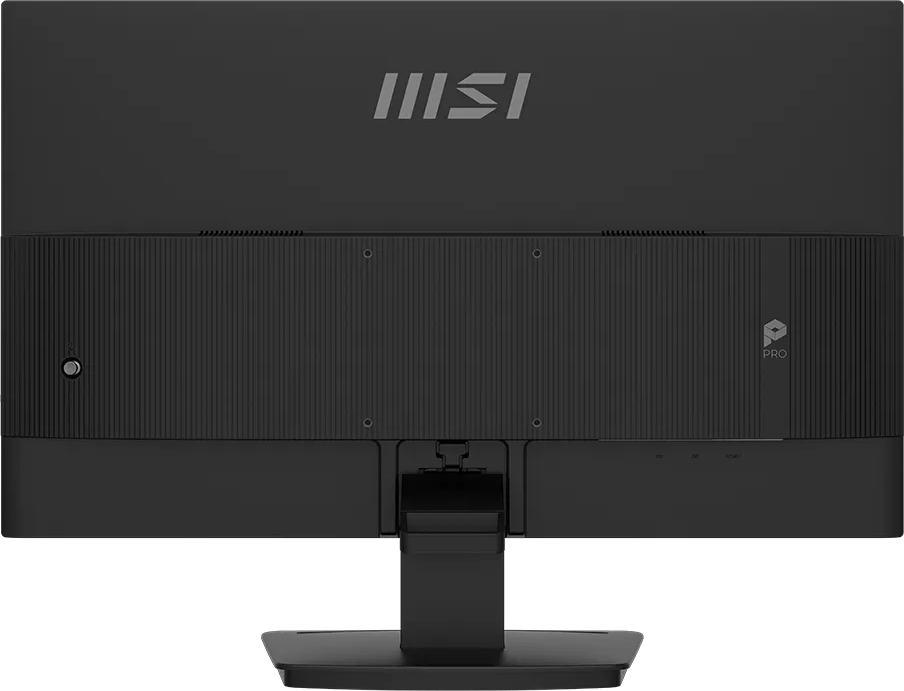 Fekete monitor hátoldala MSI logóval és portokkal.