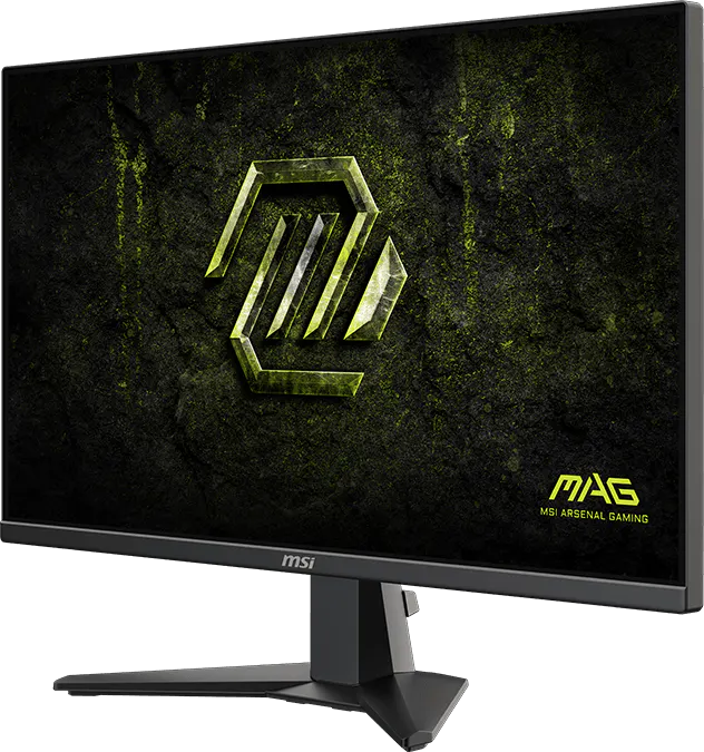 MSI gamer monitor zöld logóval fekete háttéren.