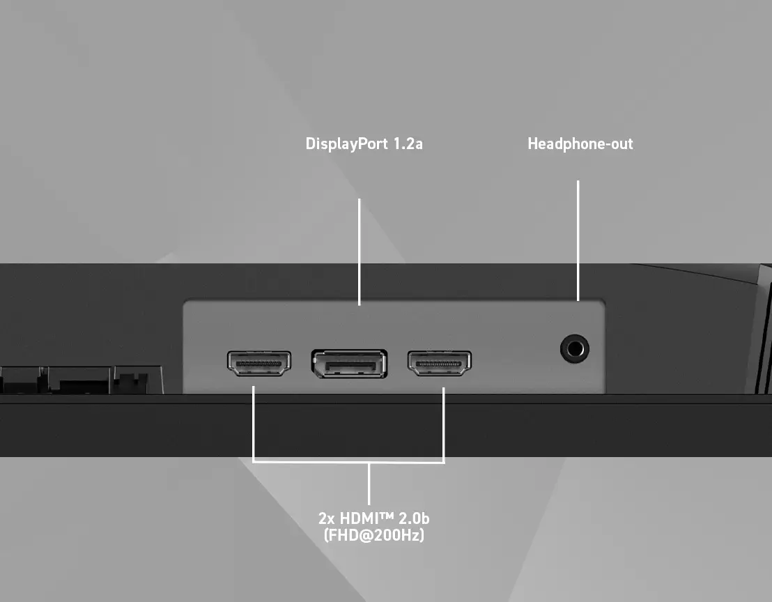 Monitor portok: 2 HDMI, 1 DisplayPort, 1 fejhallgató kimenet.