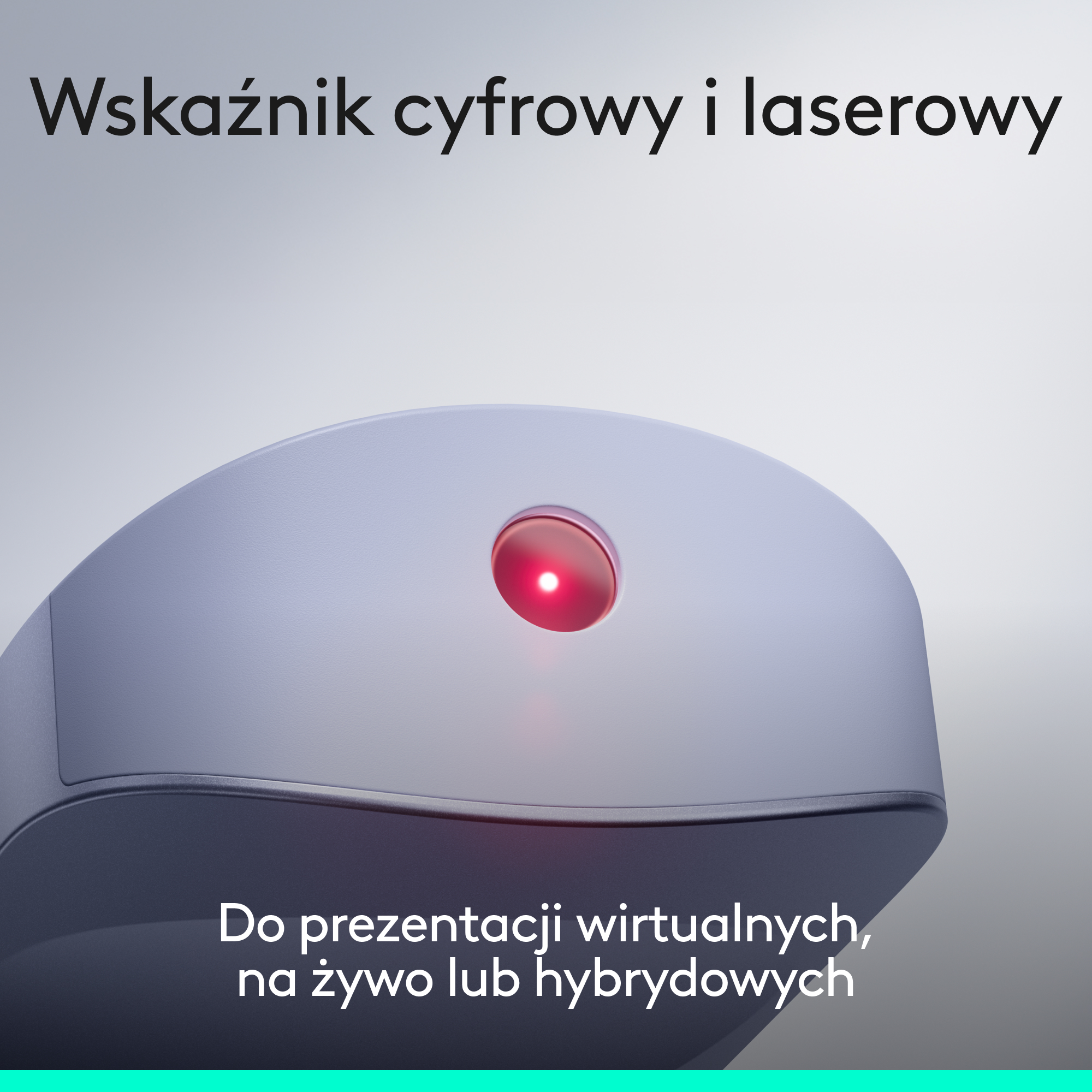 Cyfrowy i laserowy wskaźnik prezentacji z czerwonym światłem na szarym tle.