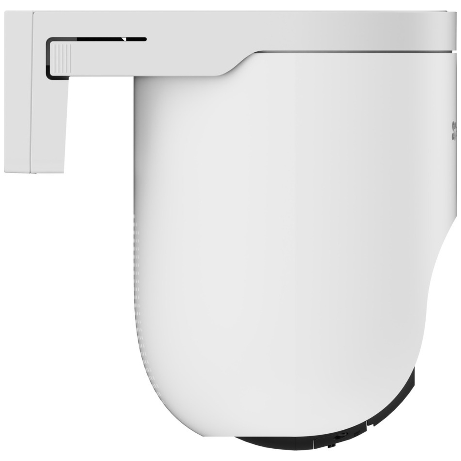 White surveillance camera with a swivel arm and black base.