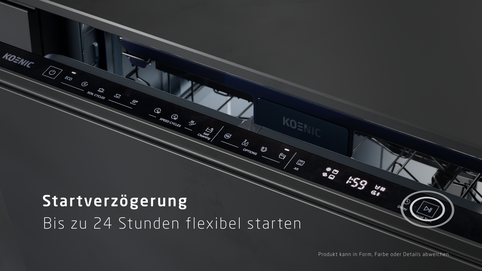 Ein moderner Geschirrspüler mit digitaler Anzeige und Bedienelementen.