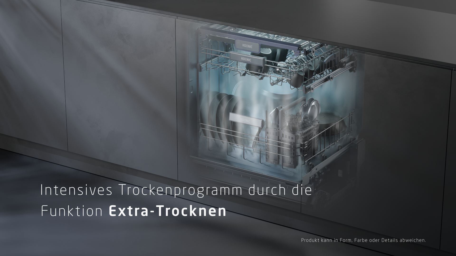 Geschirrspüler mit Beladung, intensiv trocknend.