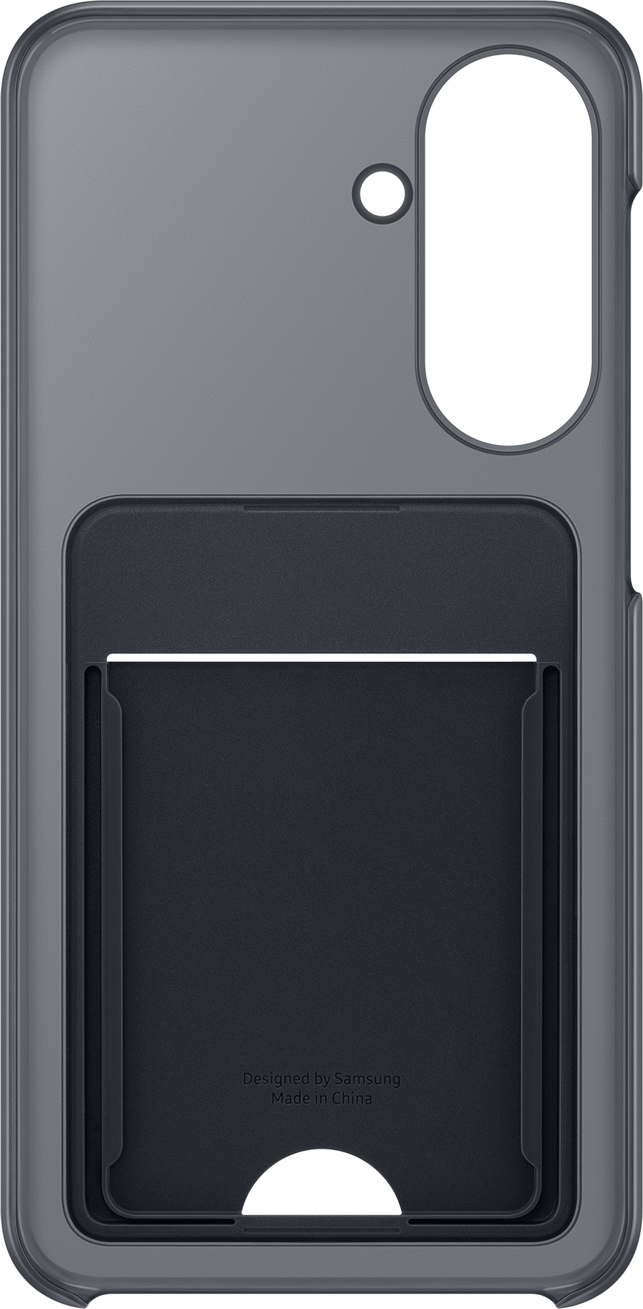 Coque de téléphone grise avec porte-cartes gris foncé au dos.