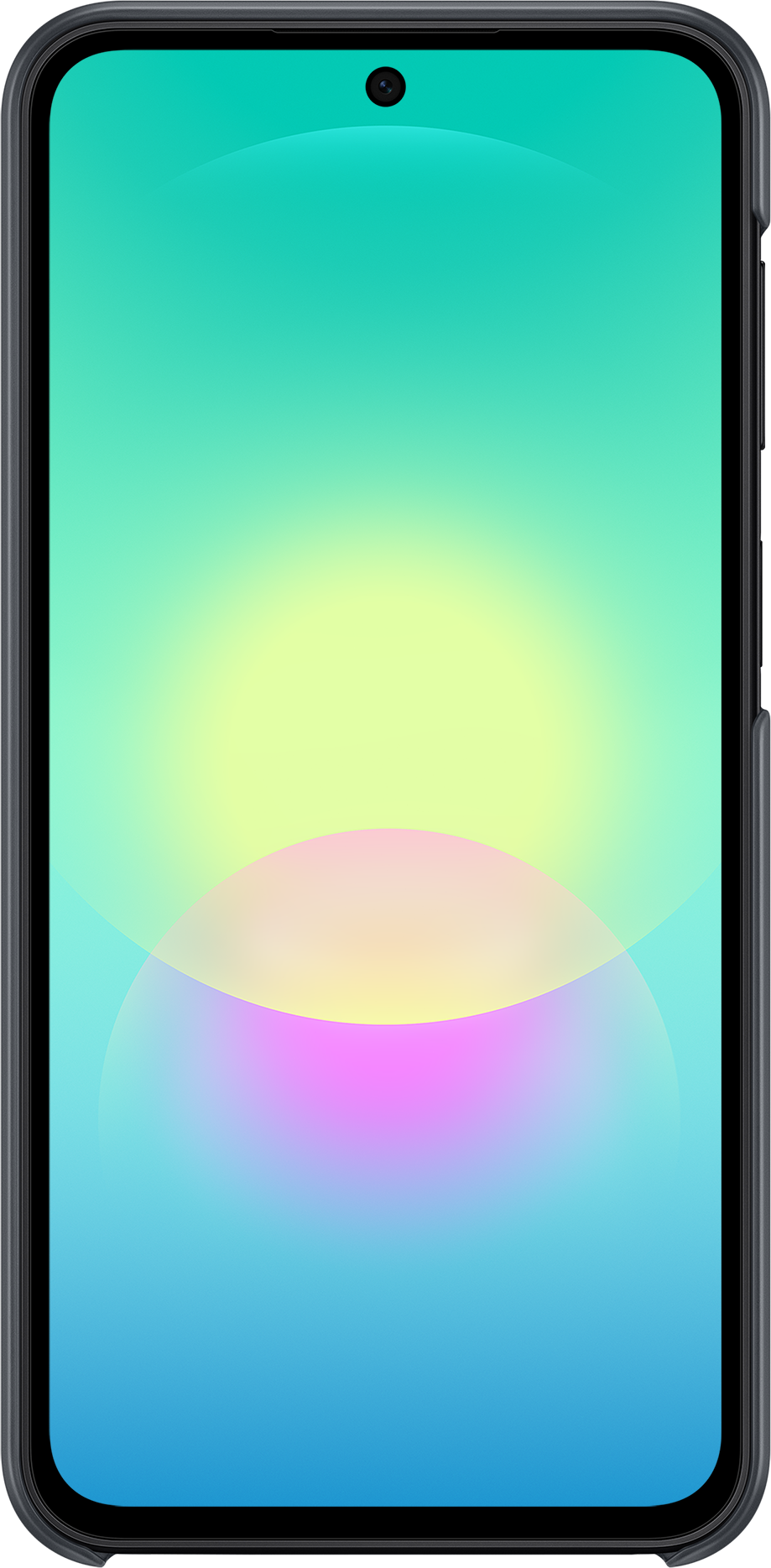 Smartphone avec un fond dégradé vert, jaune et bleu.