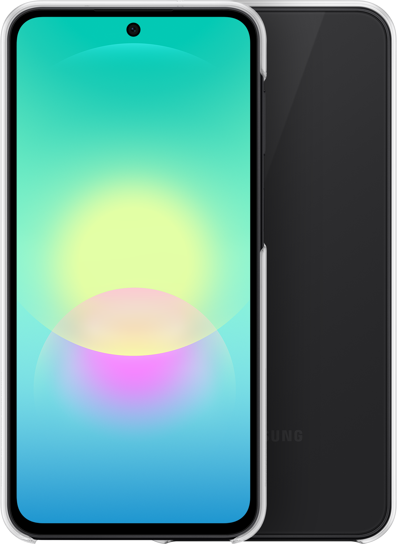 Uno smartphone con sfondo colorato e scocca scura.