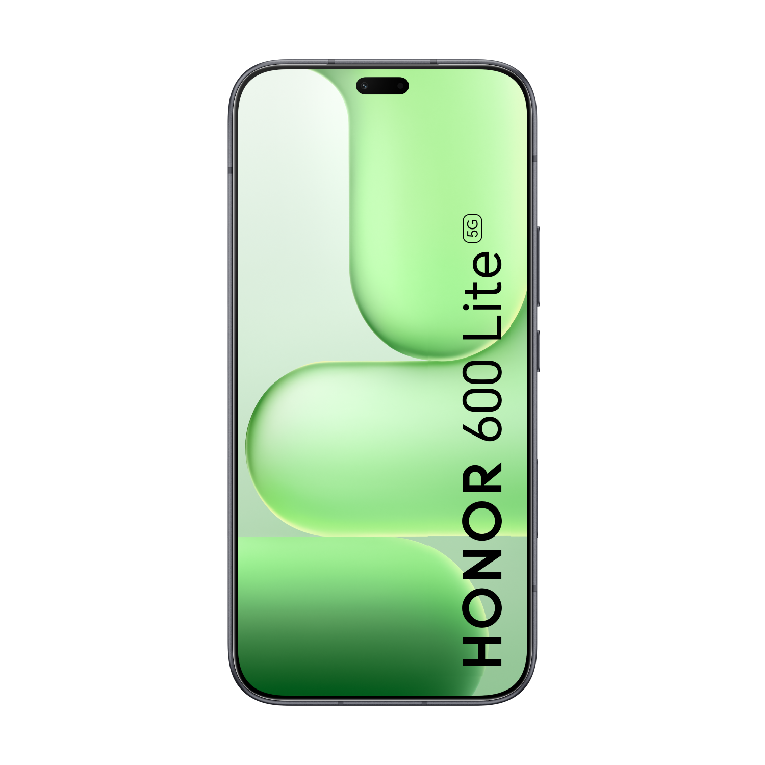 Un smartphone HONOR 60 Lite 5G con fondo verde y formas curvas.