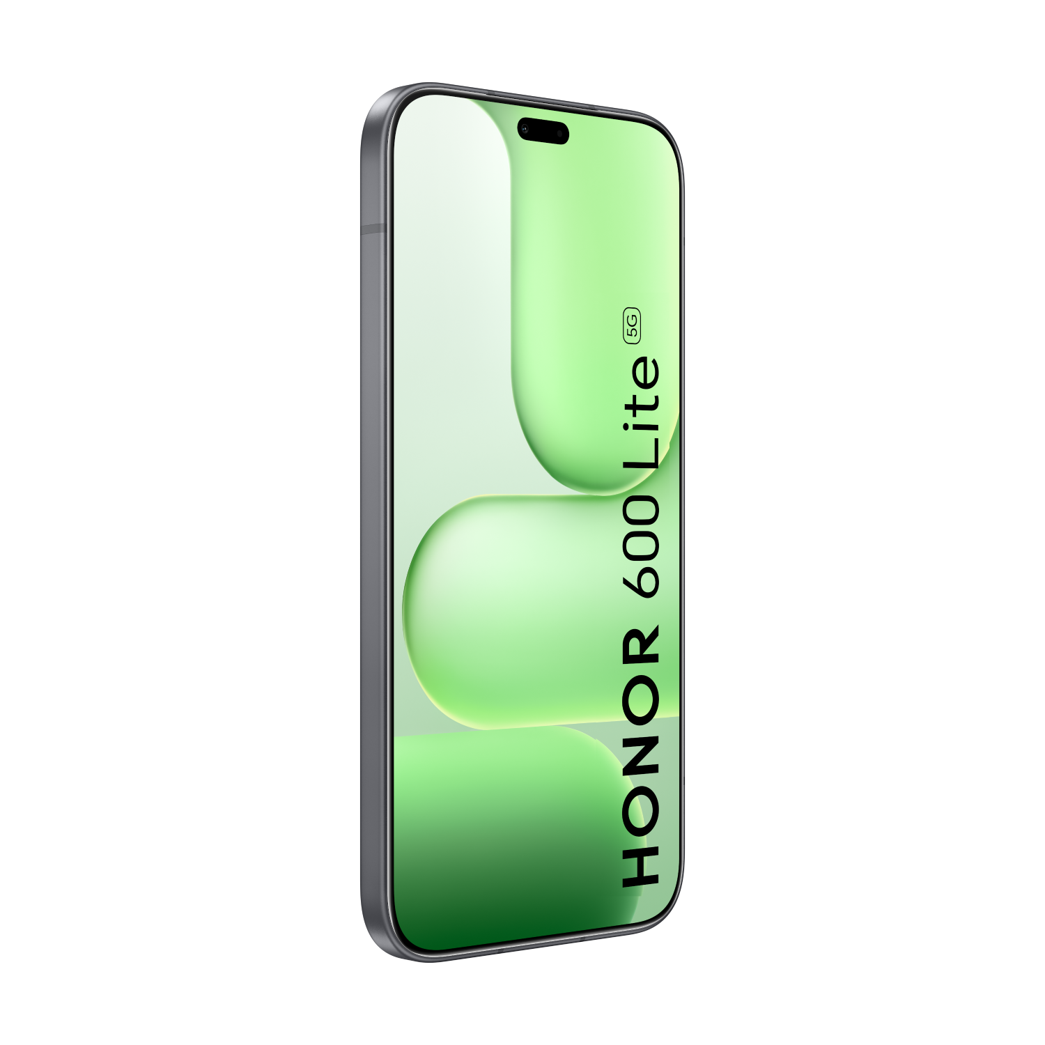 Un smartphone Honor 60 Lite 5G con fondo verde y formas orgánicas.