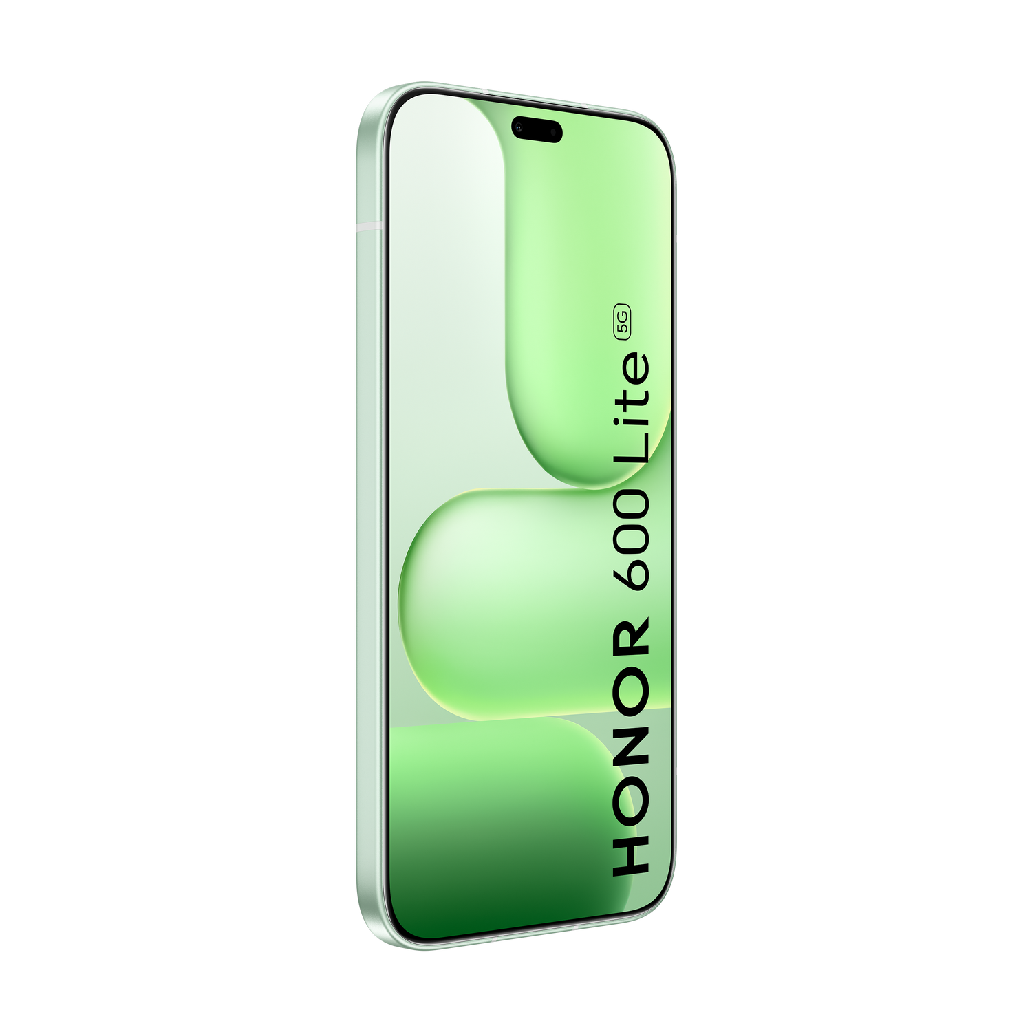 Un smartphone Honor 60 Lite 5G verde claro con pantalla completa.